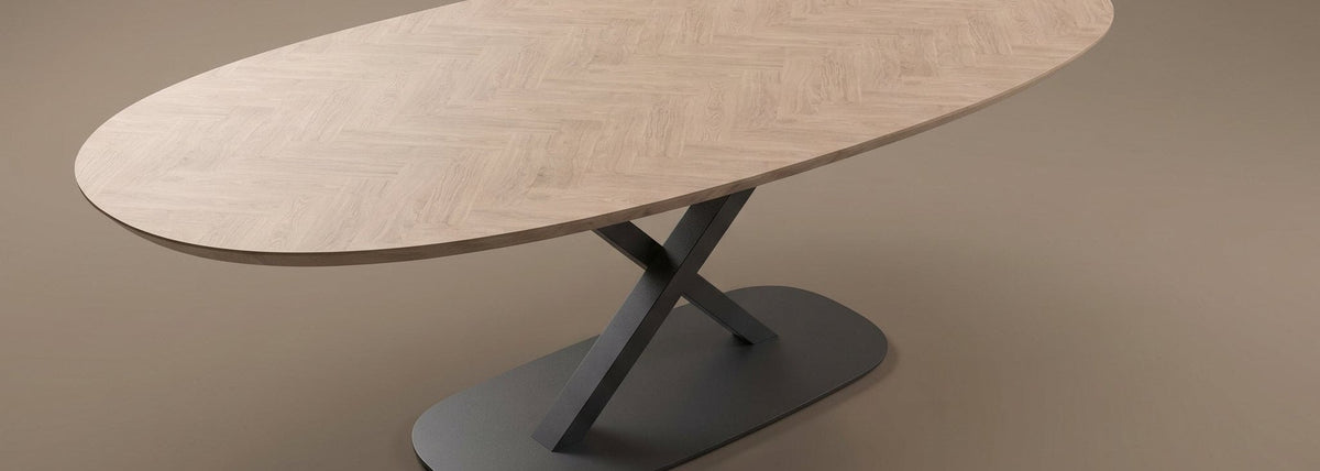 Visgraat Eettafel Massief Eiken | Industrial Home