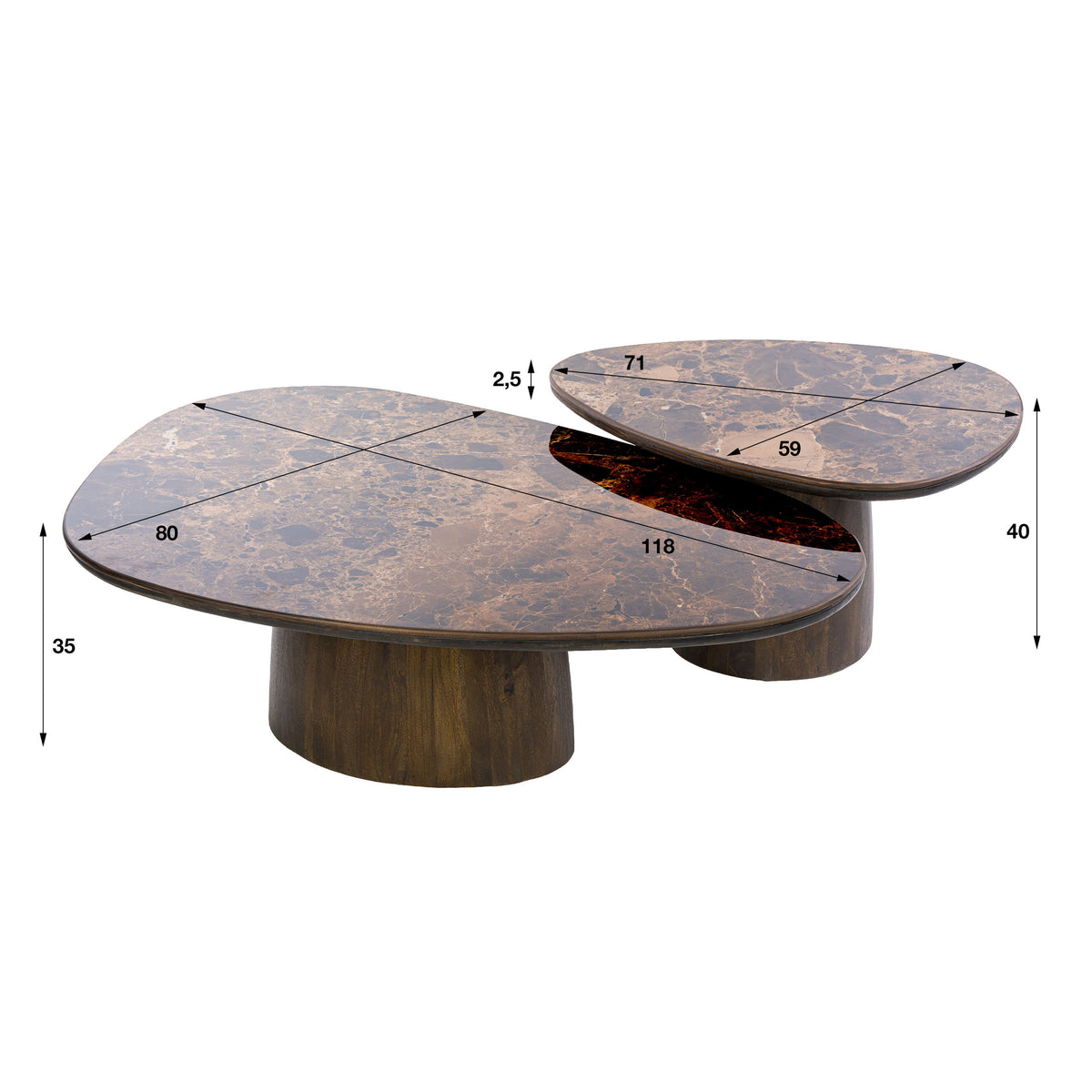 Salontafel Empera driehoekig set/2