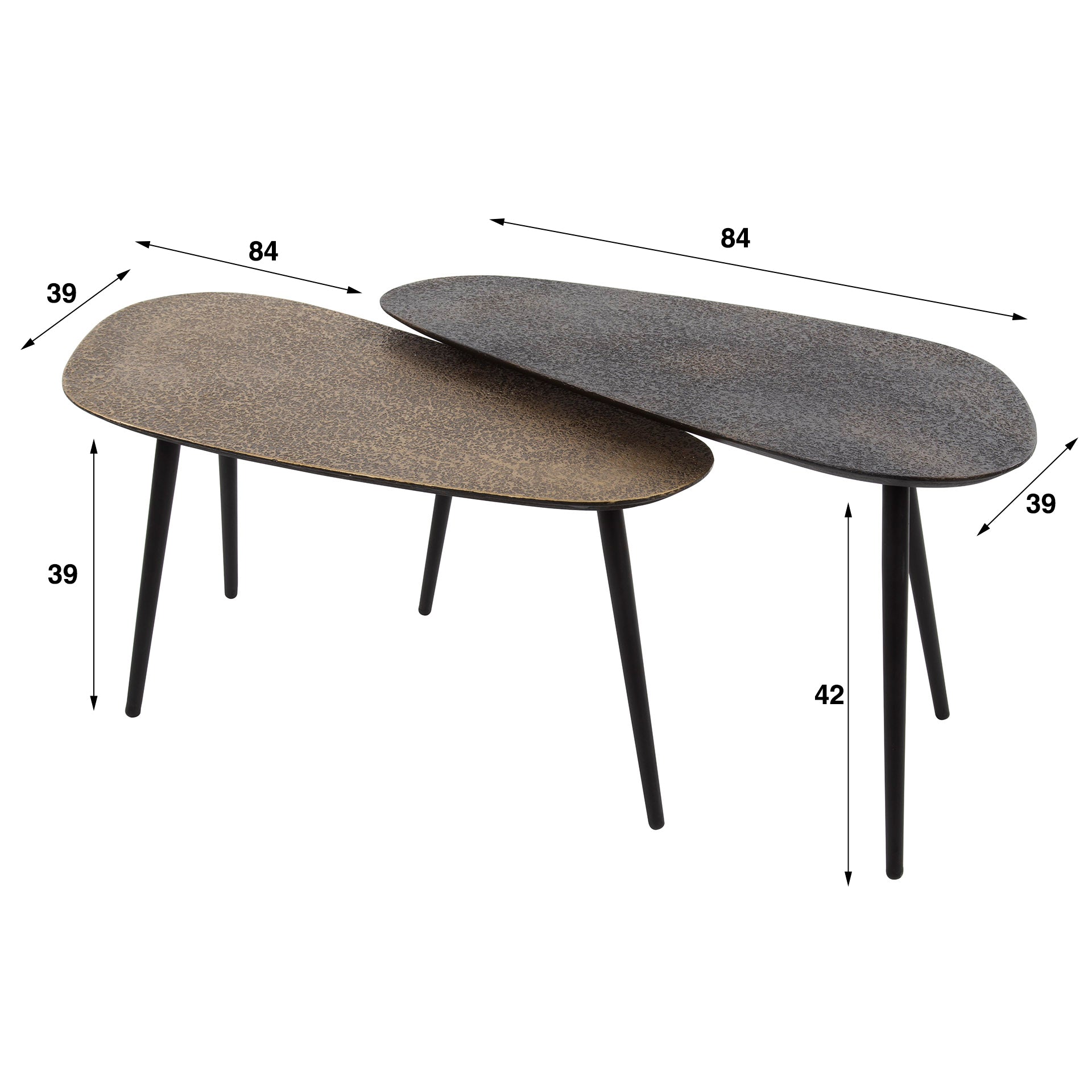 Salontafel Metallic niervormig set/2