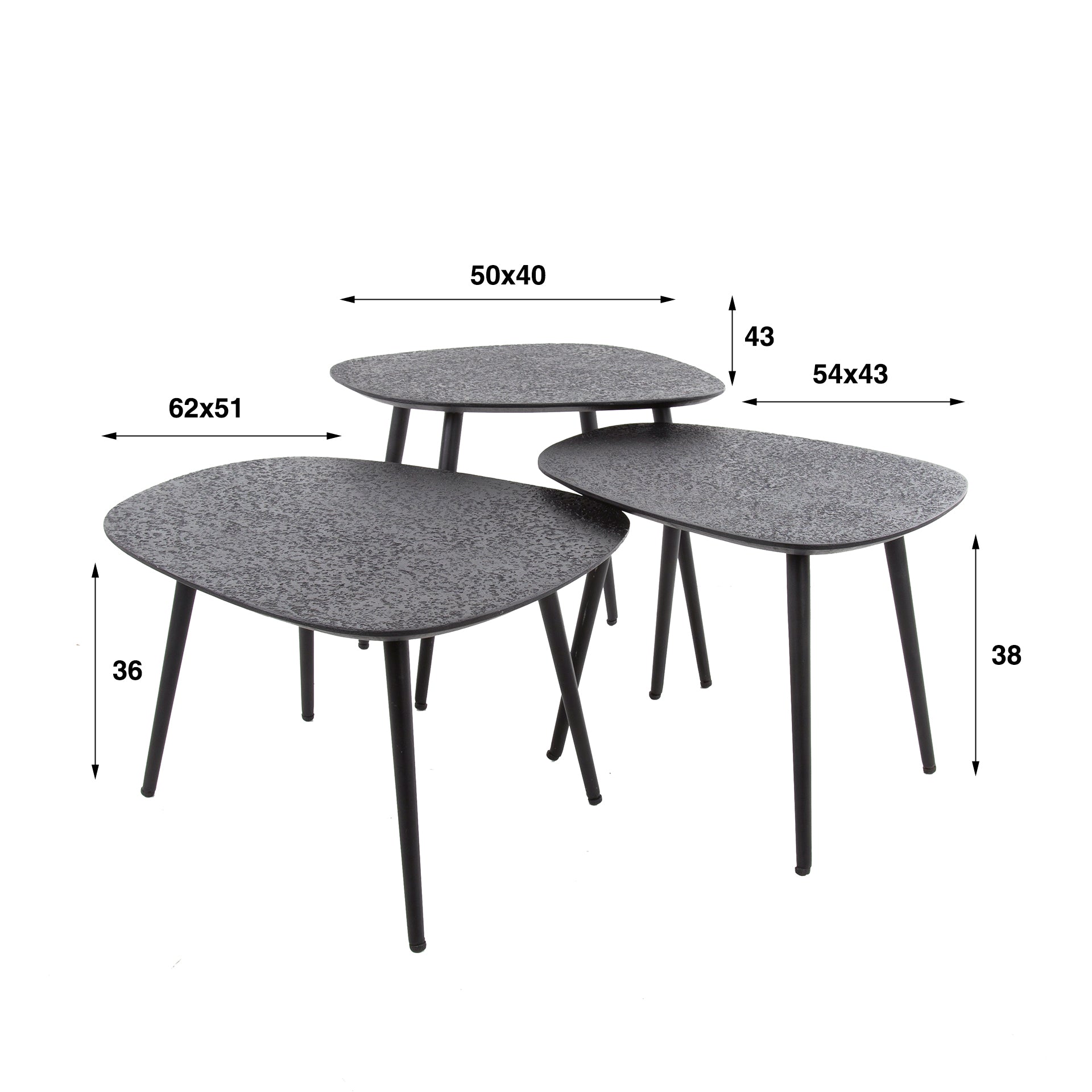 Salontafel Metallic vierhoekig set/3