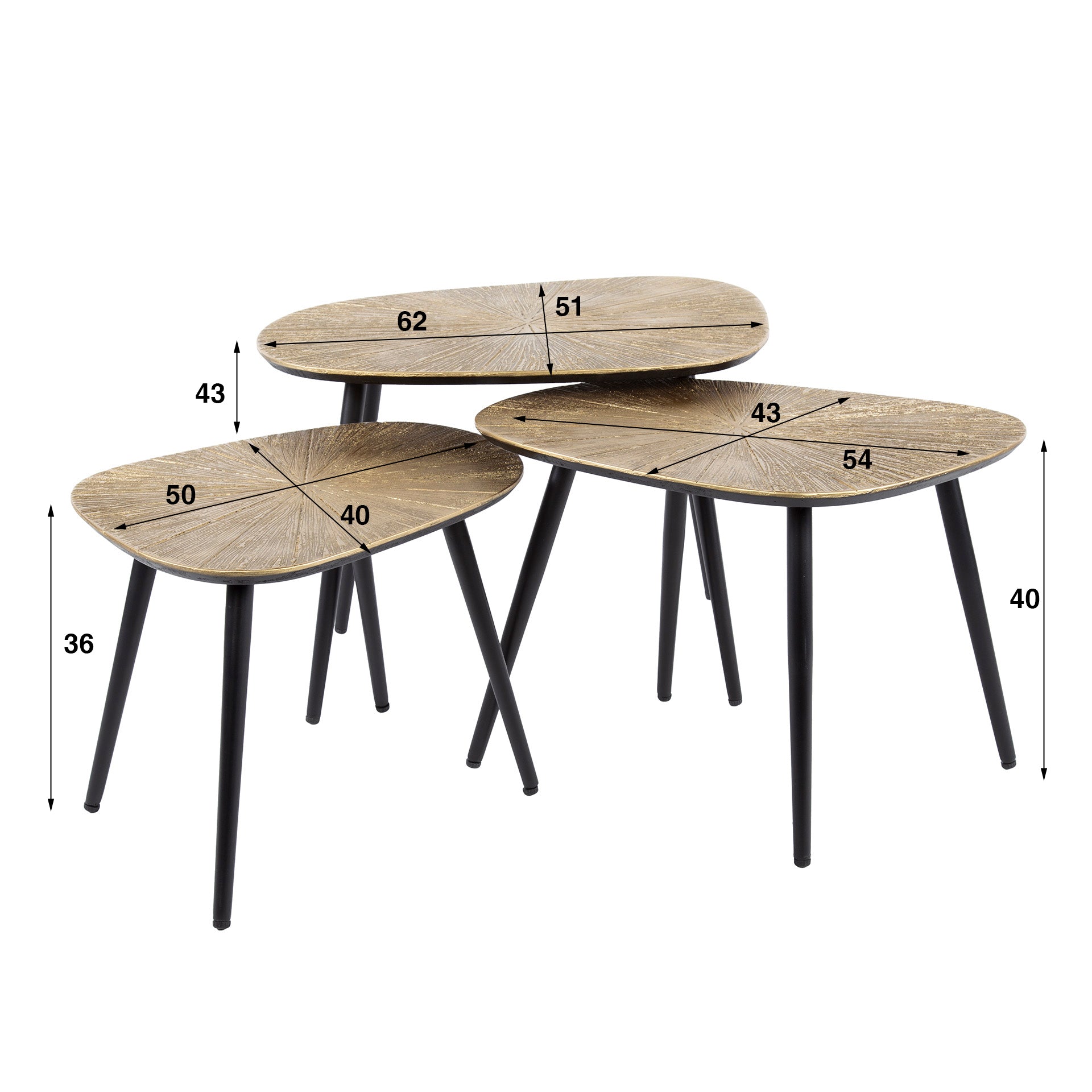 Salontafel Ray vierhoekig set/3