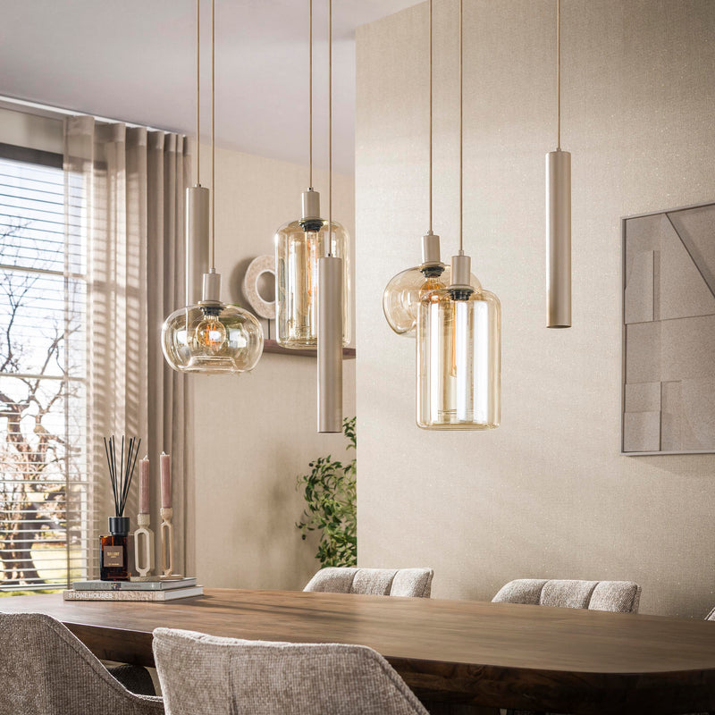 Hanglamp Serene 4+3L - Beige - Amberglas - Met Spots - foto 2