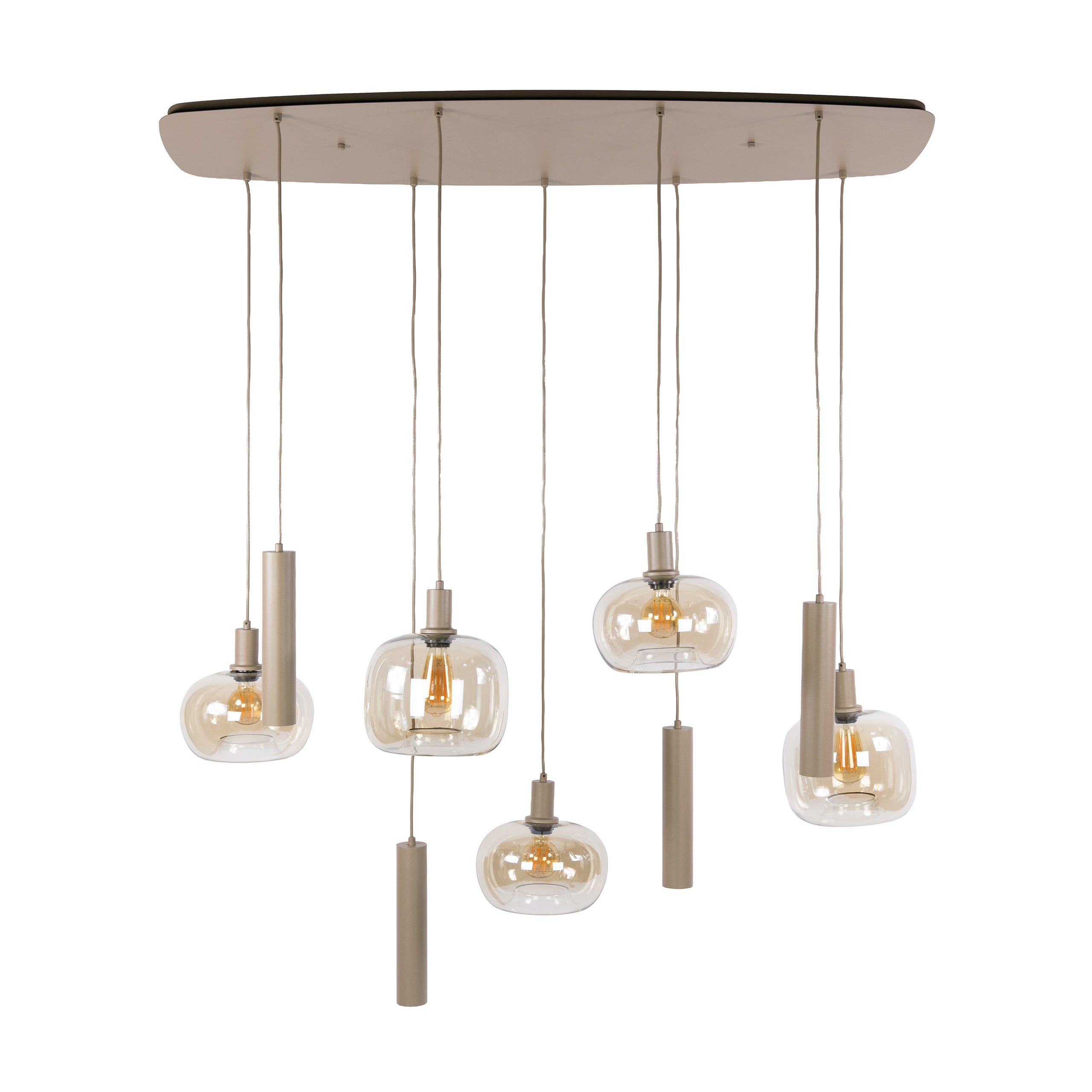 Hanglamp Serene 5+4L - Beige - Amberglas - Met Spots