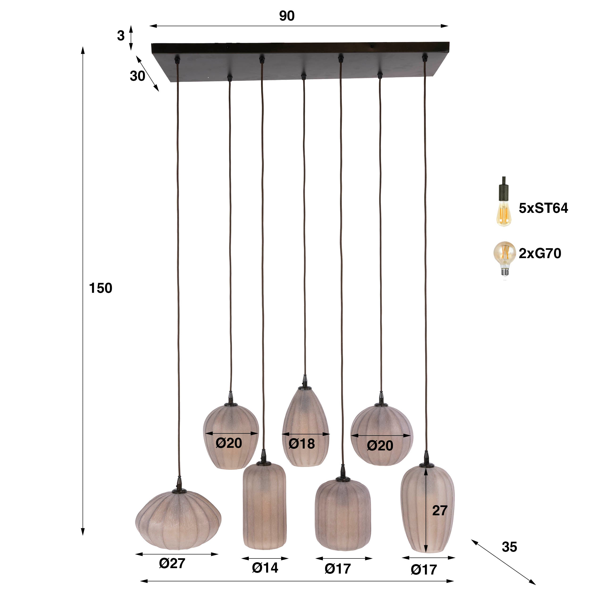 Hanglamp Altura 4+3L