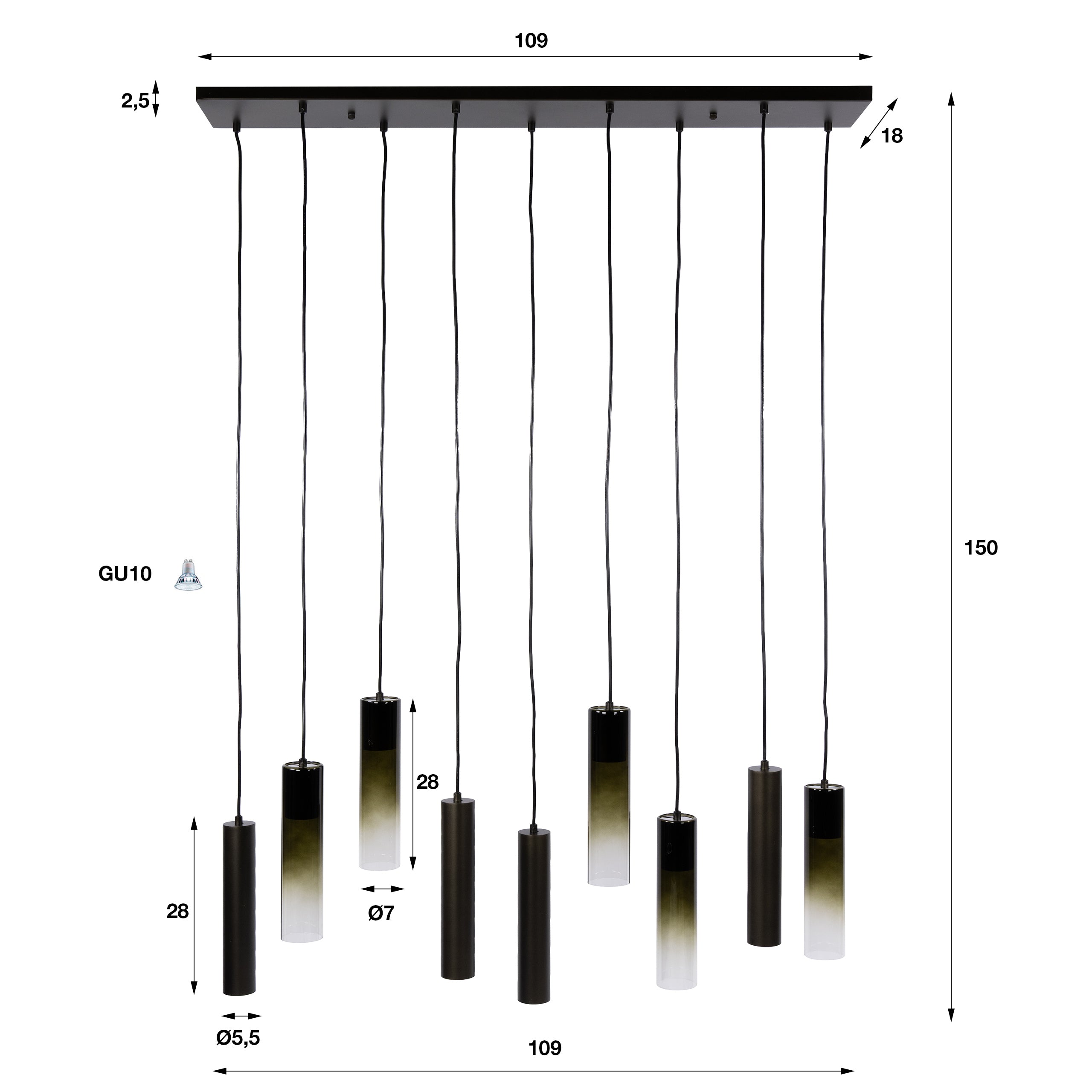 Hanglamp Lungo 5+4L