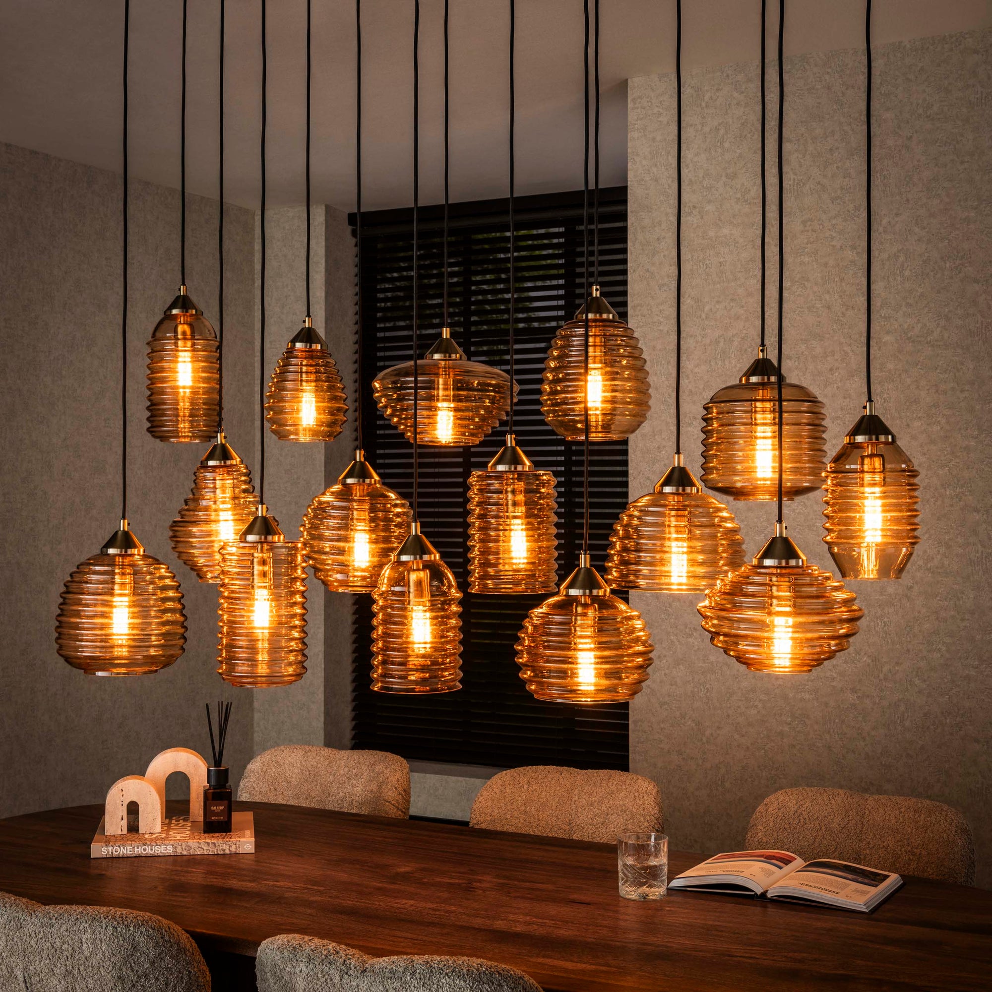 Hanglamp Rib Glass 5+5+5L