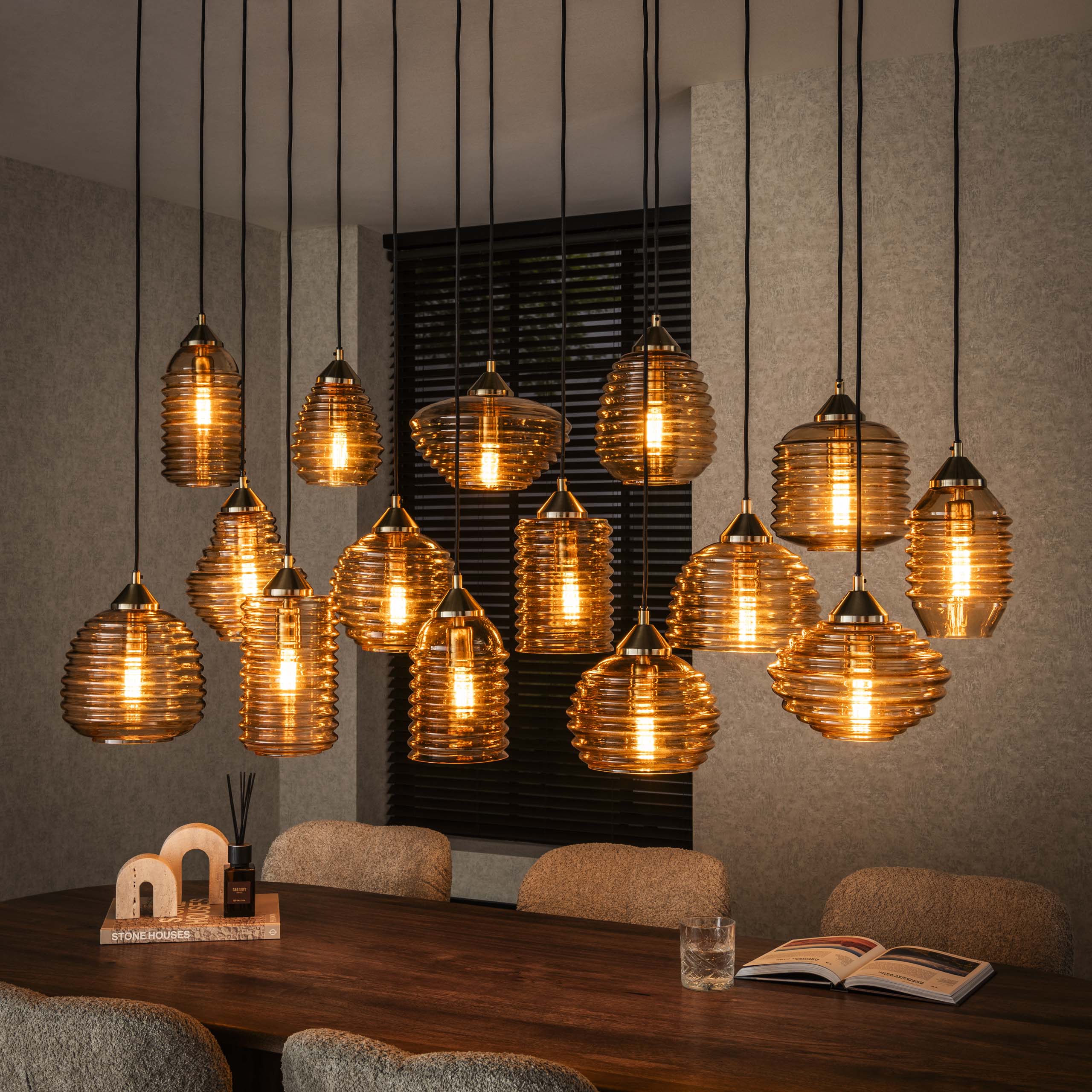 Hanglamp Rib Glass 5+5+5L