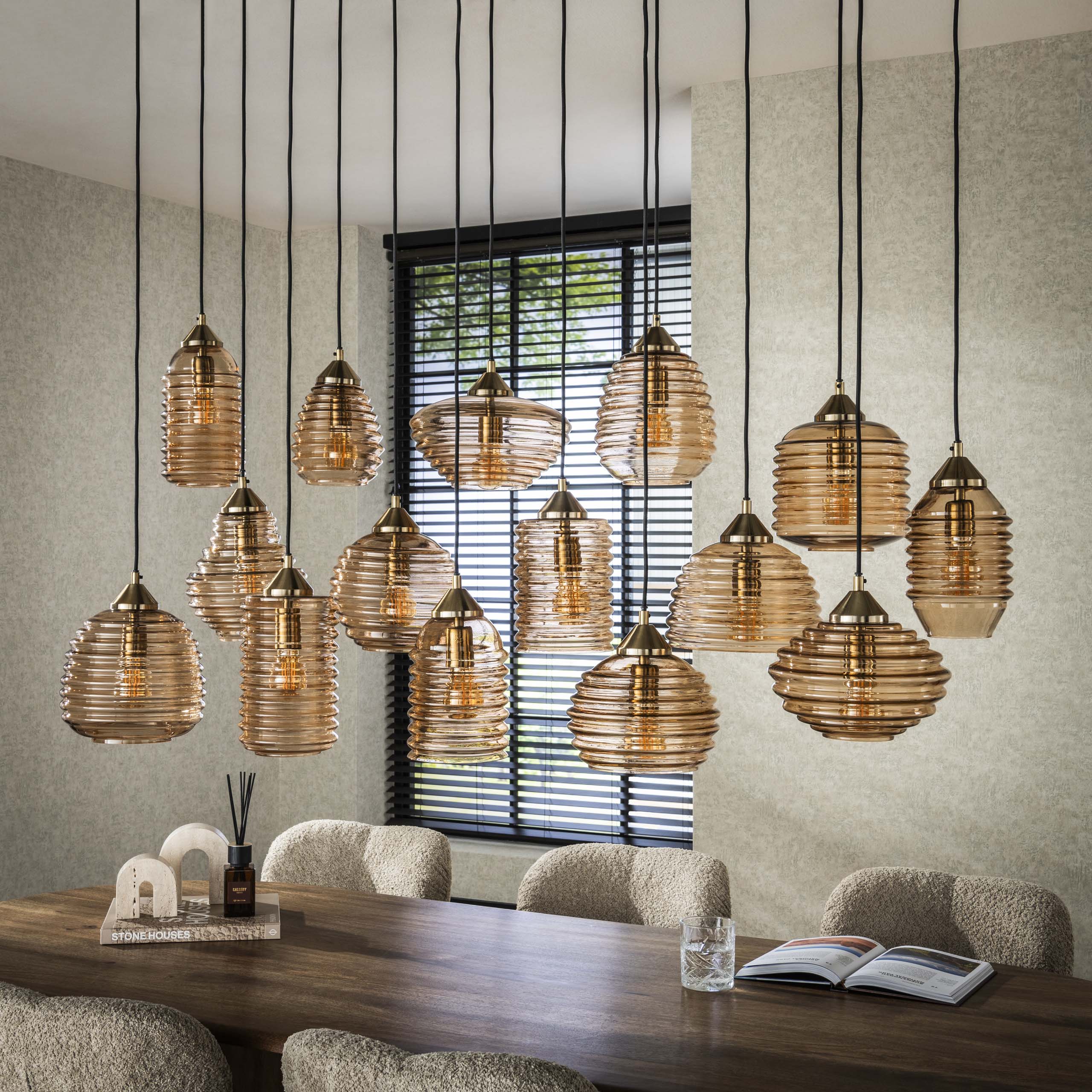 Hanglamp Rib Glass 5+5+5L