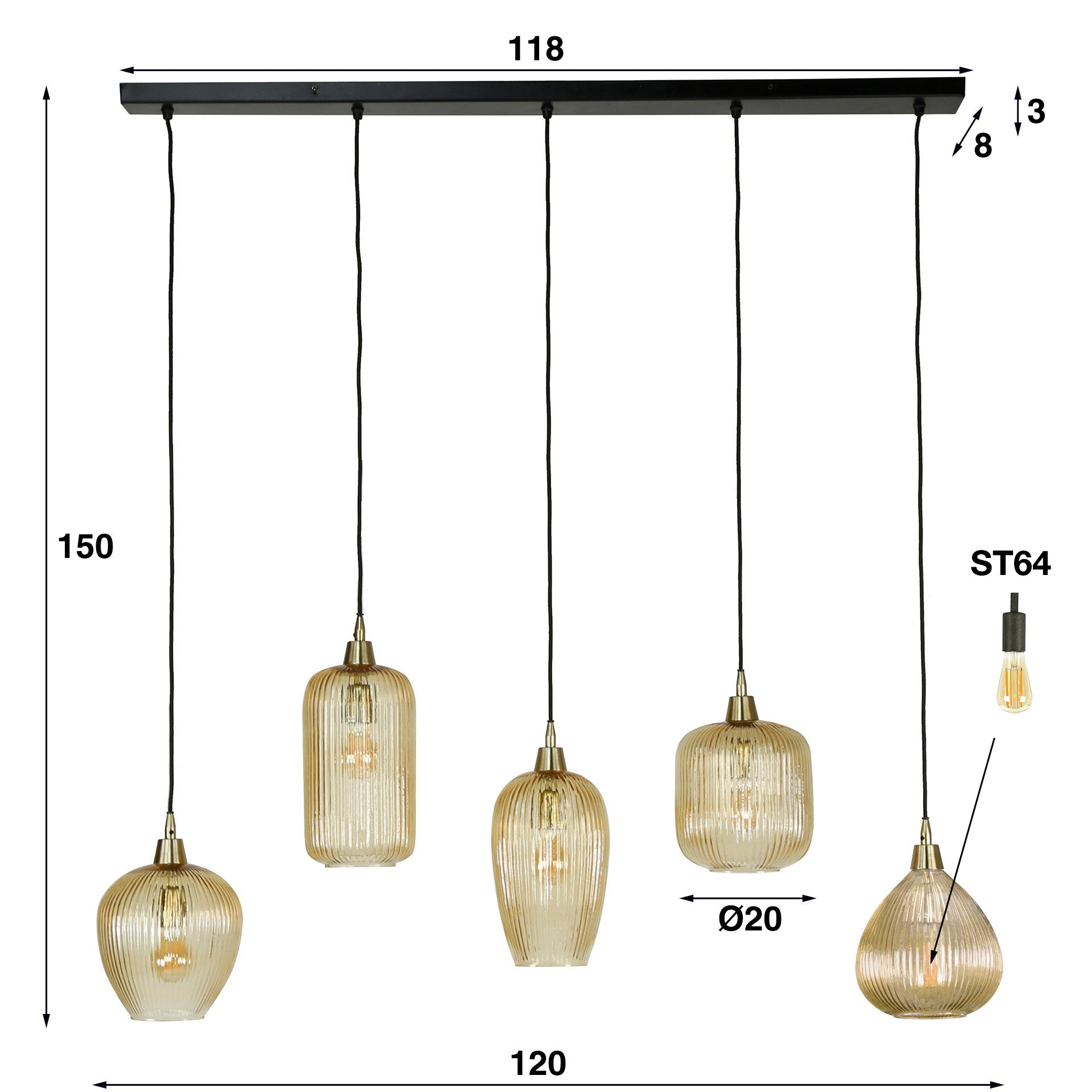 Hanglamp Stripe 5L
