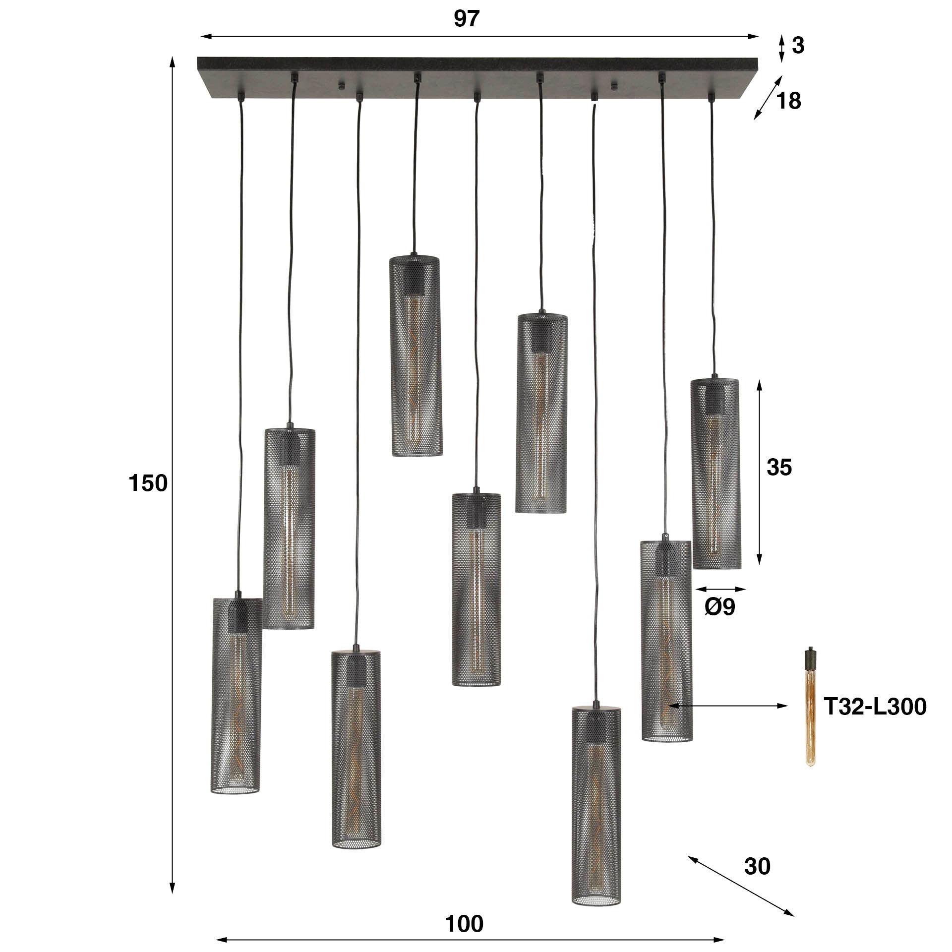 Hanglamp Tube Mesh 5+4L