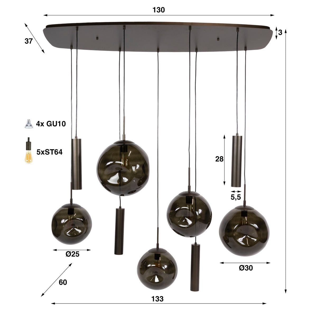 Hanglamp Stellar pendel 5+4L