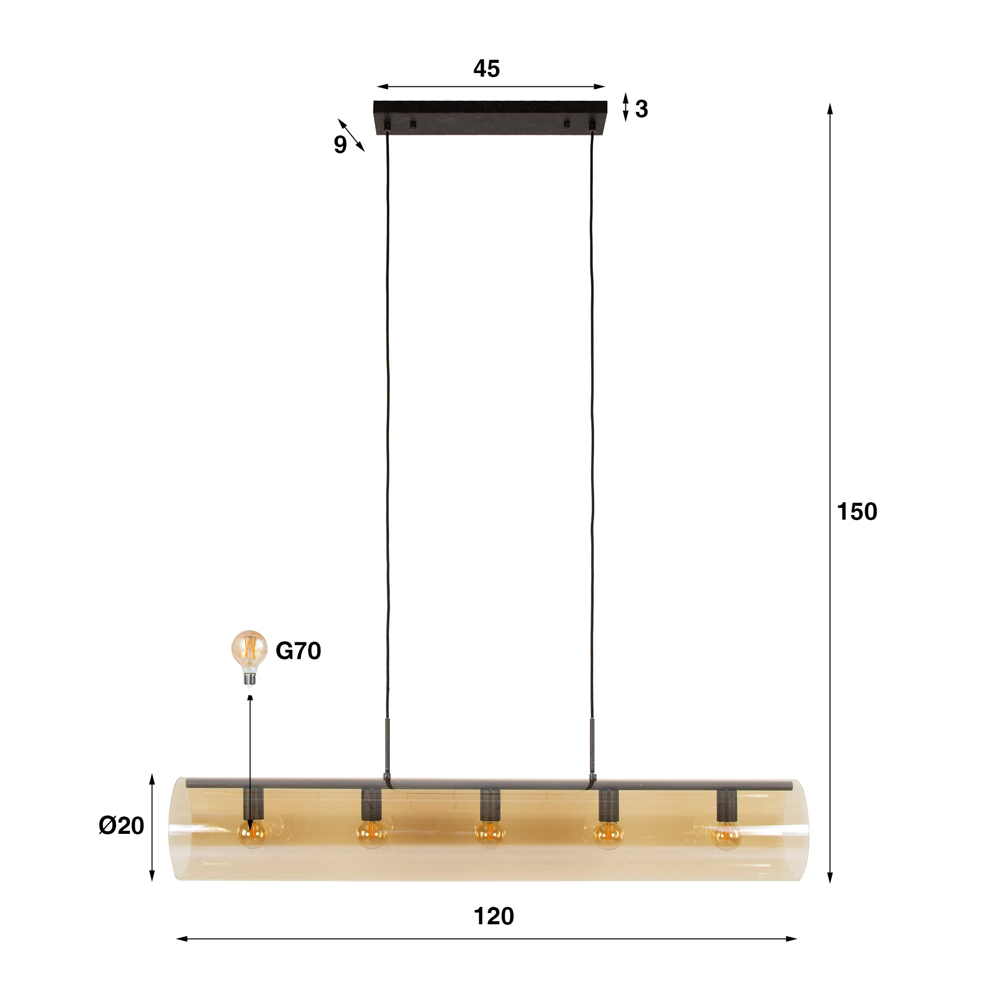 Hanglamp Tube Glass 5L