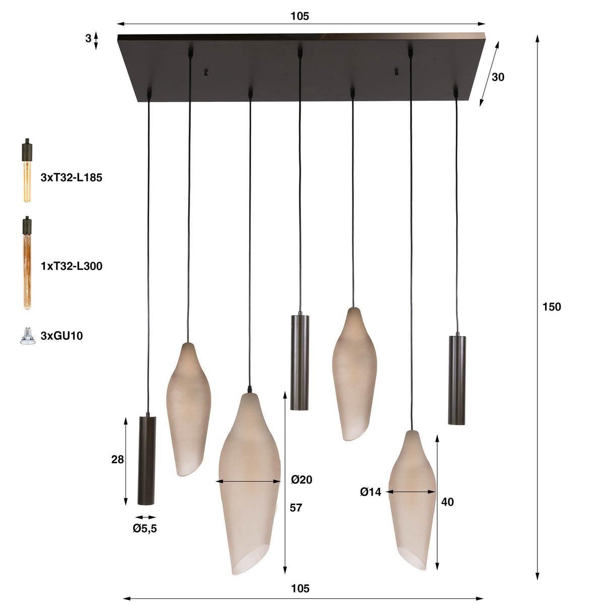 Hanglamp Cocoon pendel 4+3L