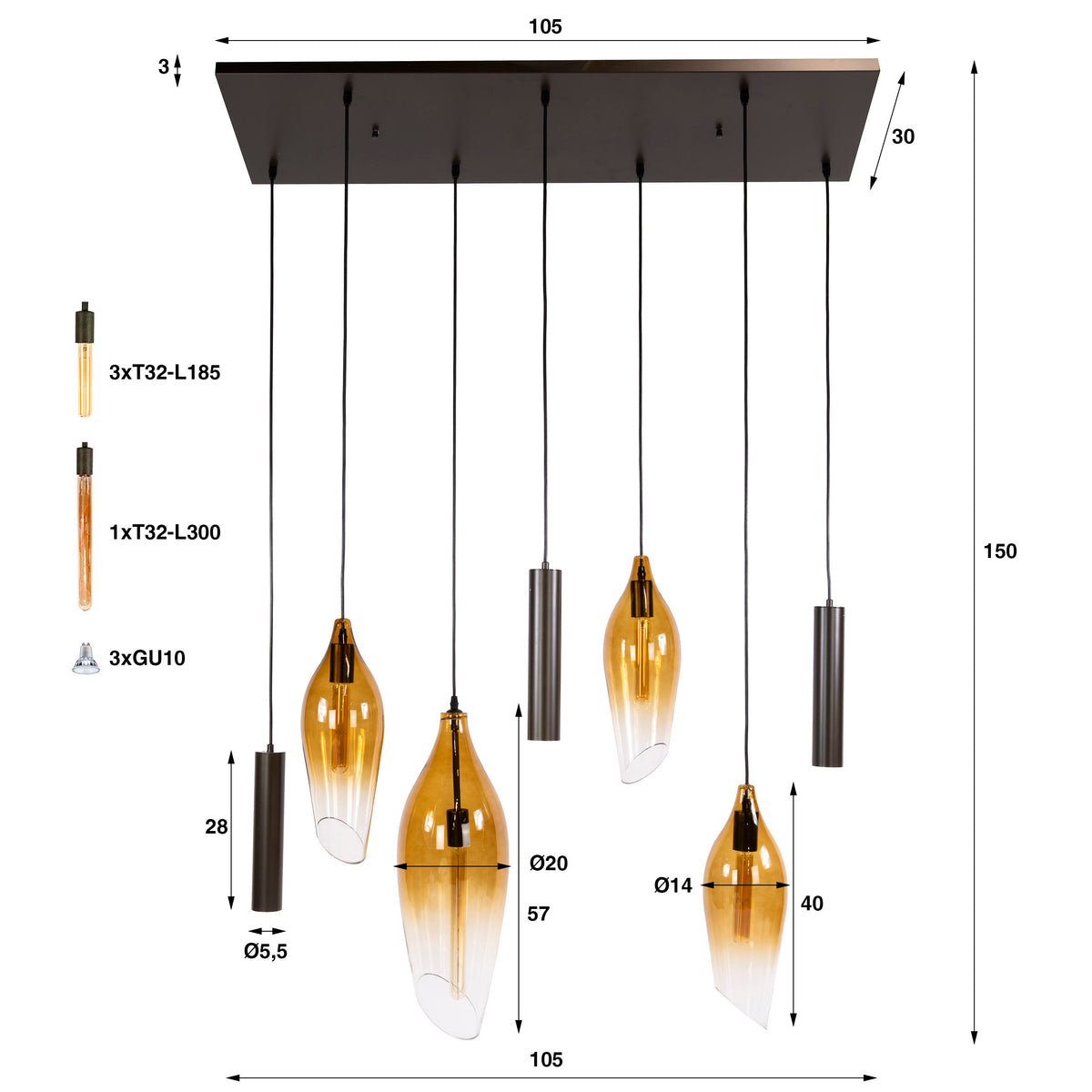 Hanglamp Cocoon pendel 4+3L
