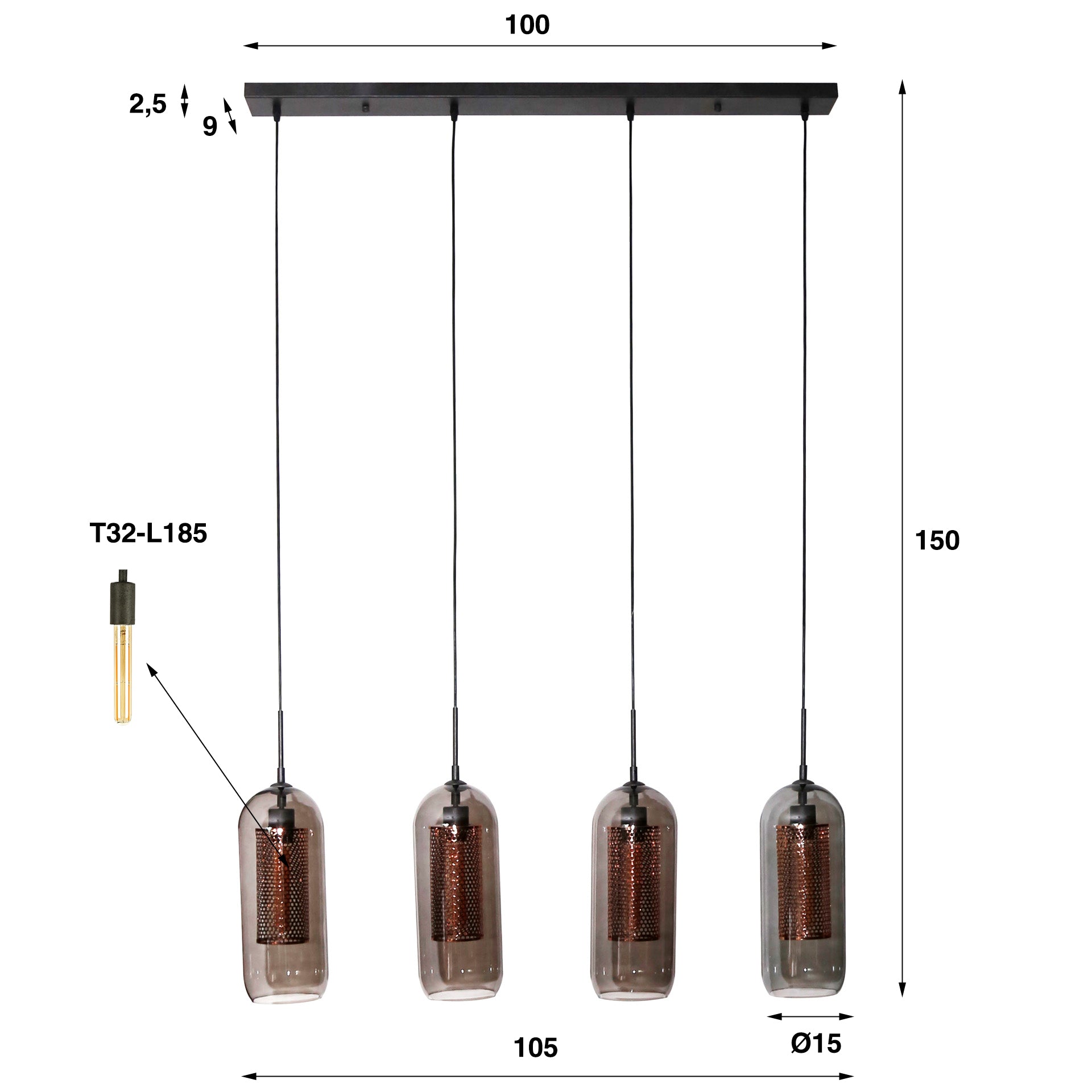 Hanglamp Smoke Mesh 4L