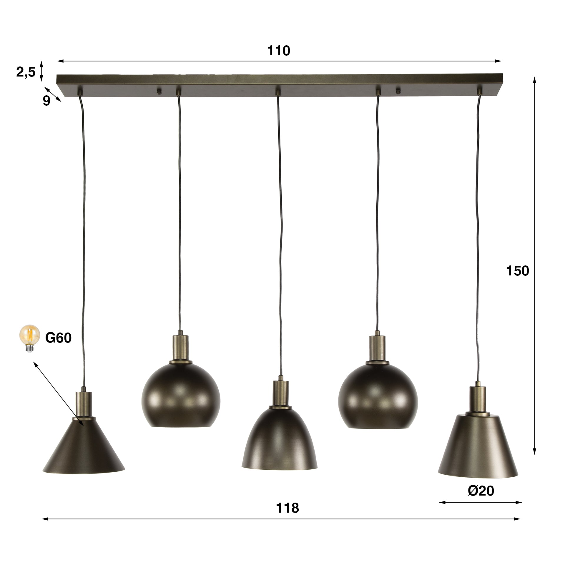 Hanglamp Metallo 5L