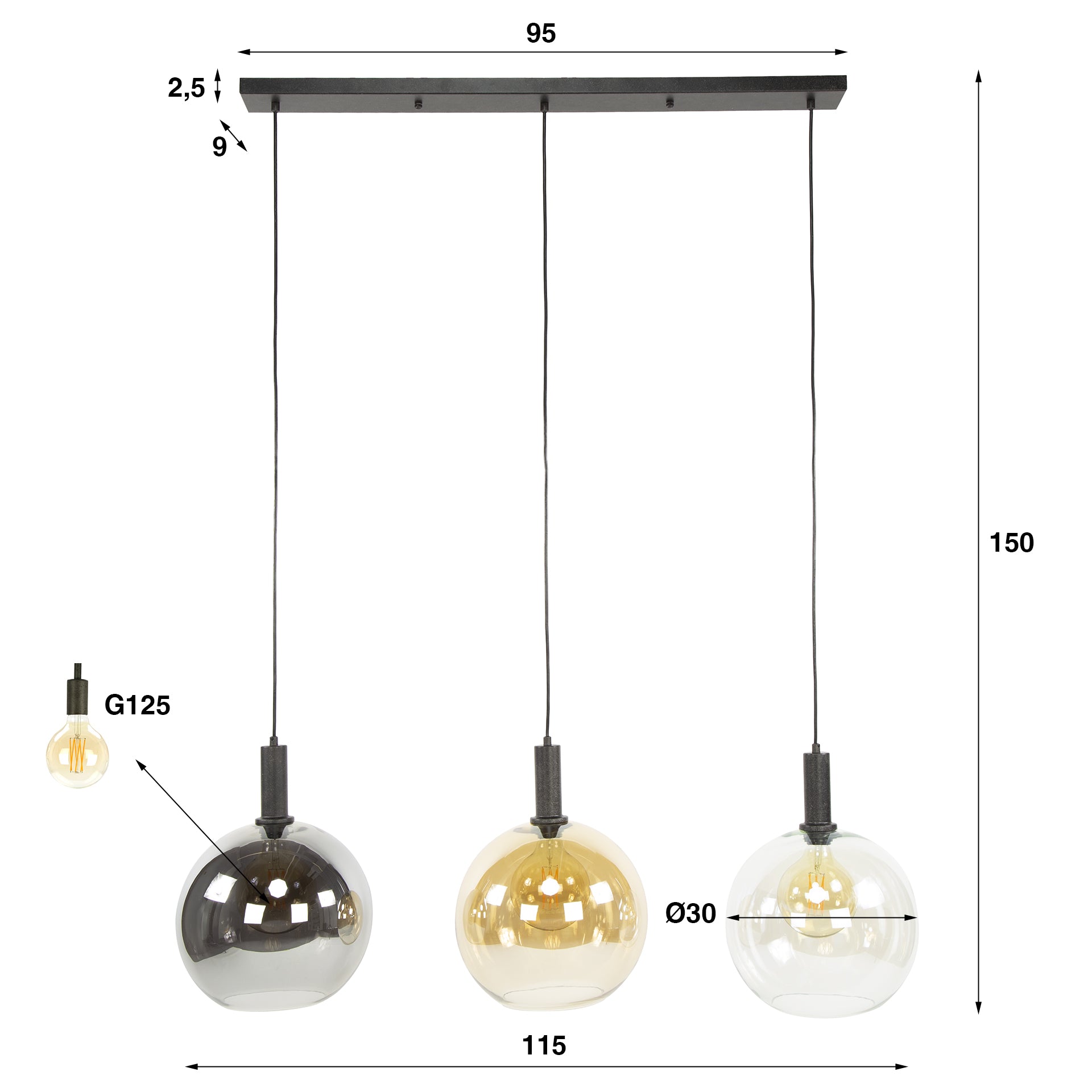 Hanglamp Sfera Tricolore 3L