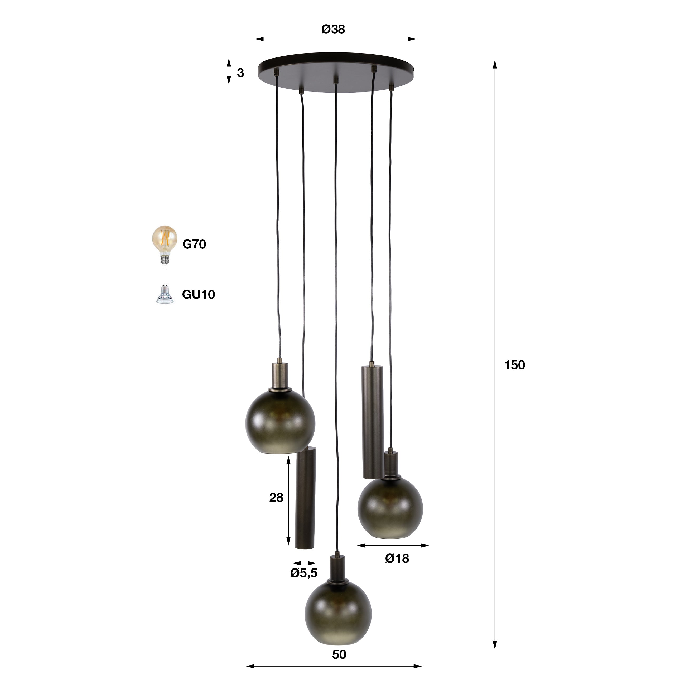 Hängeleuchte Sfera Tricolore gestuft 5L