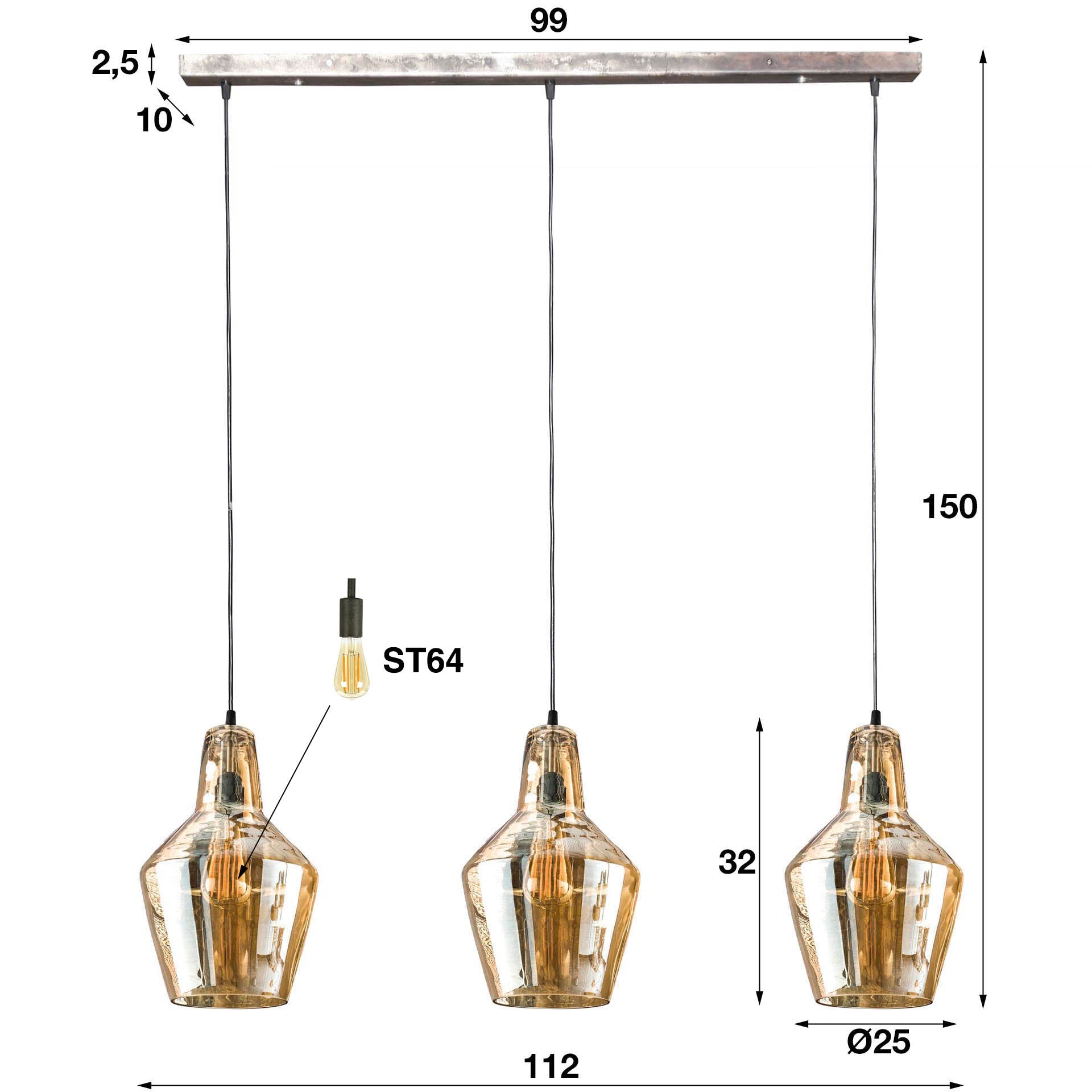Hanglamp Glass Cone 3L
