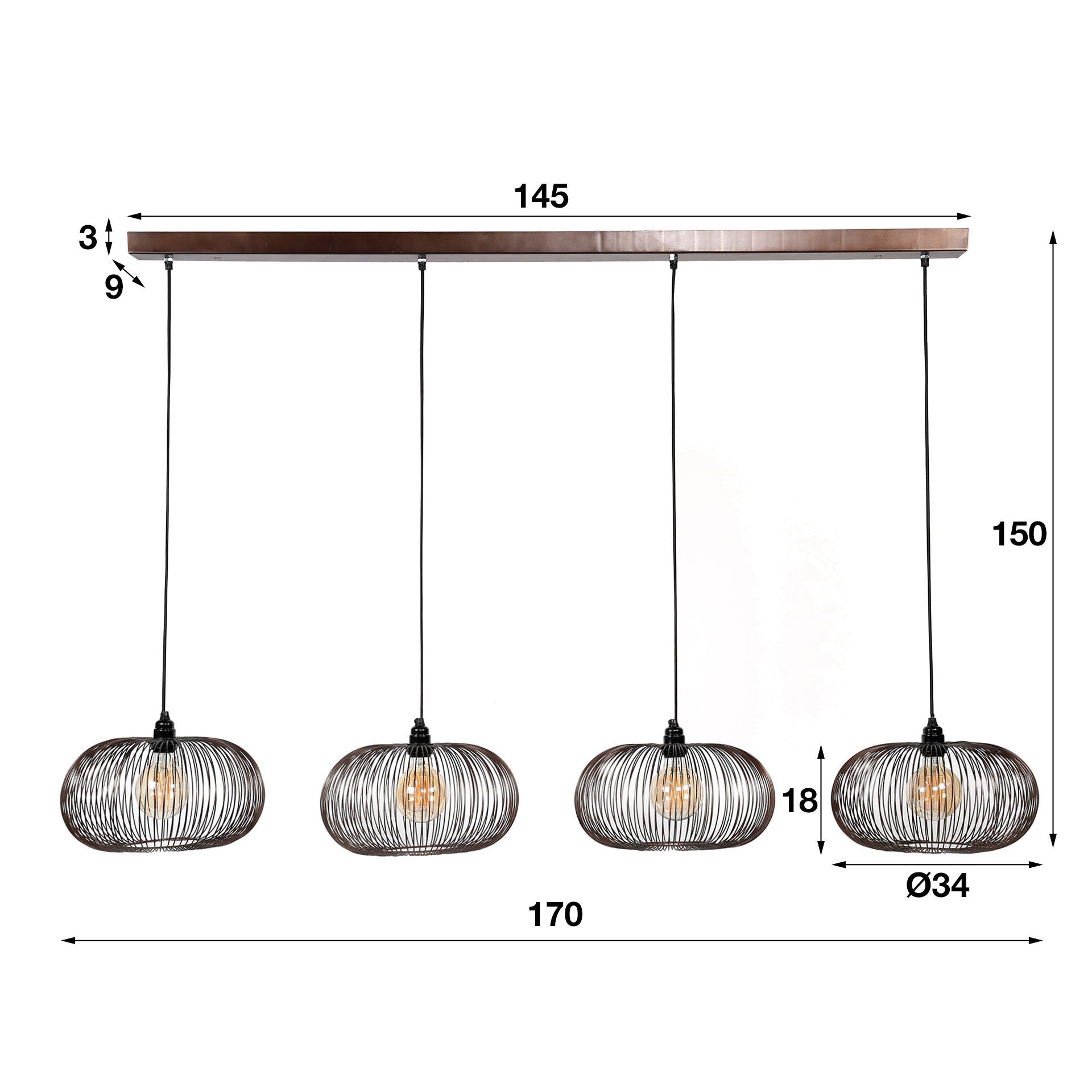 Hanglamp Copper Twist 4L