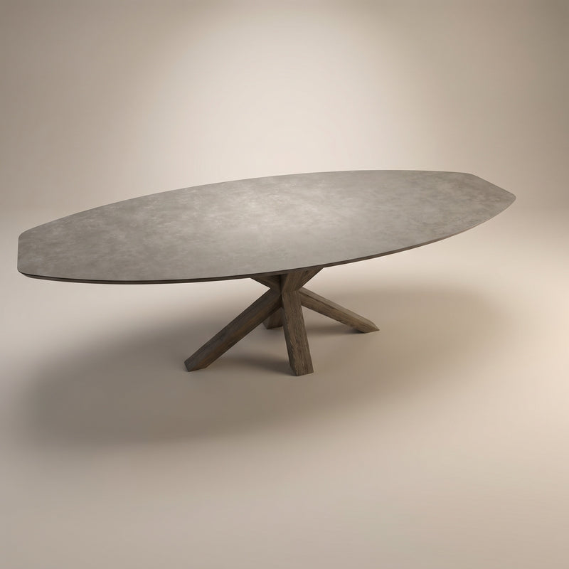 HPL eettafel Chicago Concrete Dark Gray - Half Ovaal - Matrix Eiken | Industrial Home