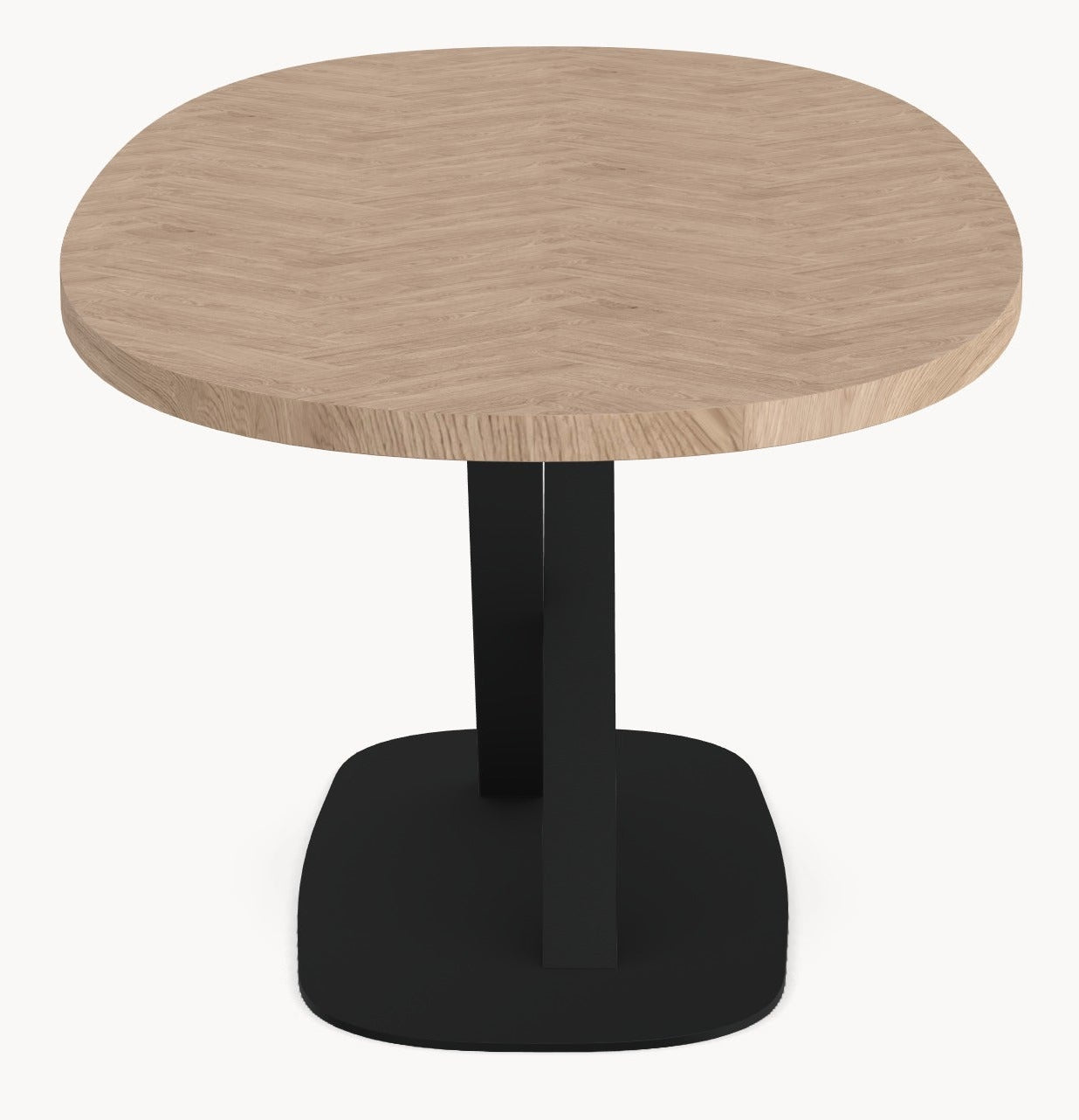 Eiken visgraat tafel - Deens Rond - V onderstel sfeerbeeld 6 - Industrial Home