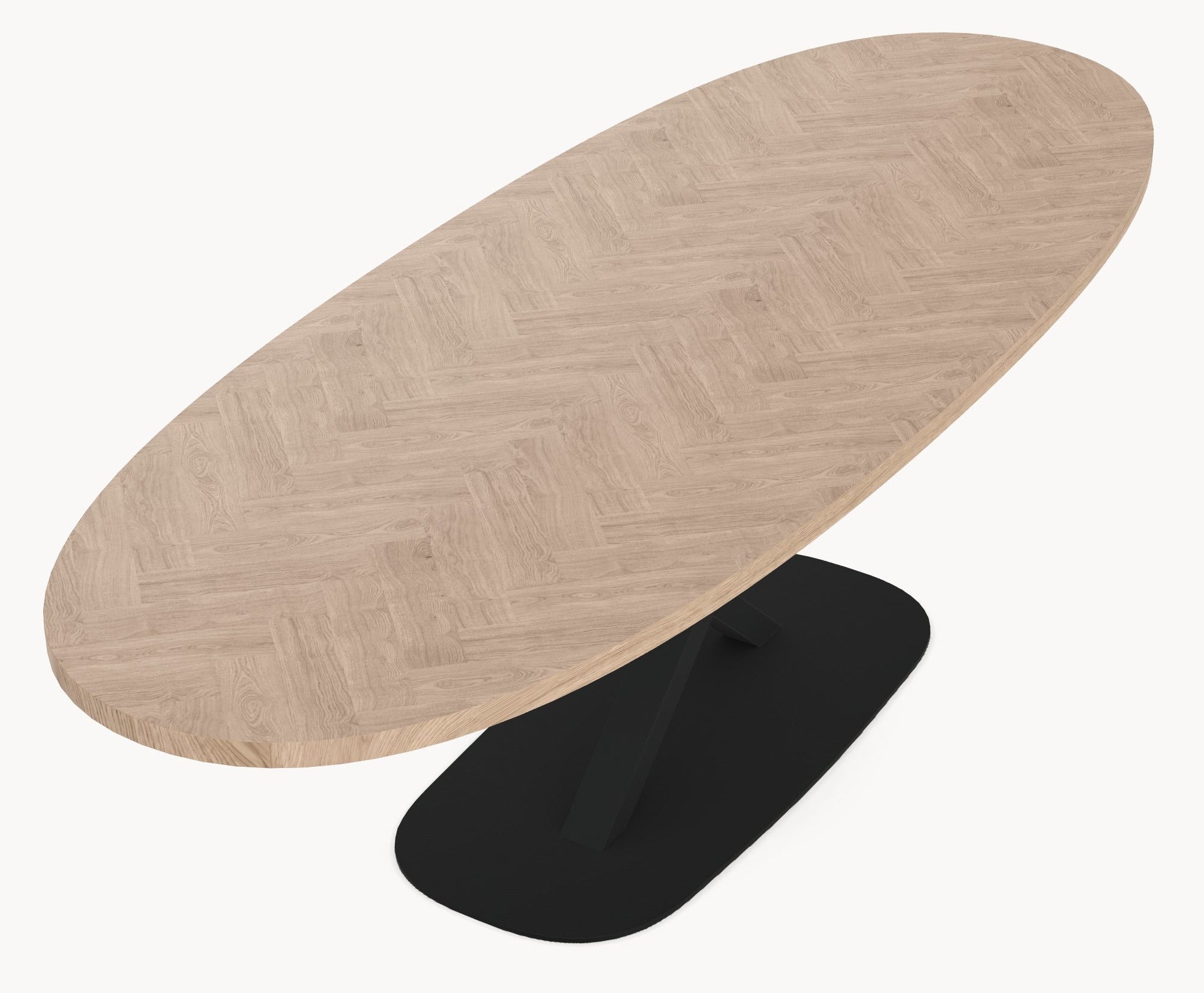 Eiken visgraat tafel - Deens Rond - V onderstel sfeerbeeld 5 - Industrial Home