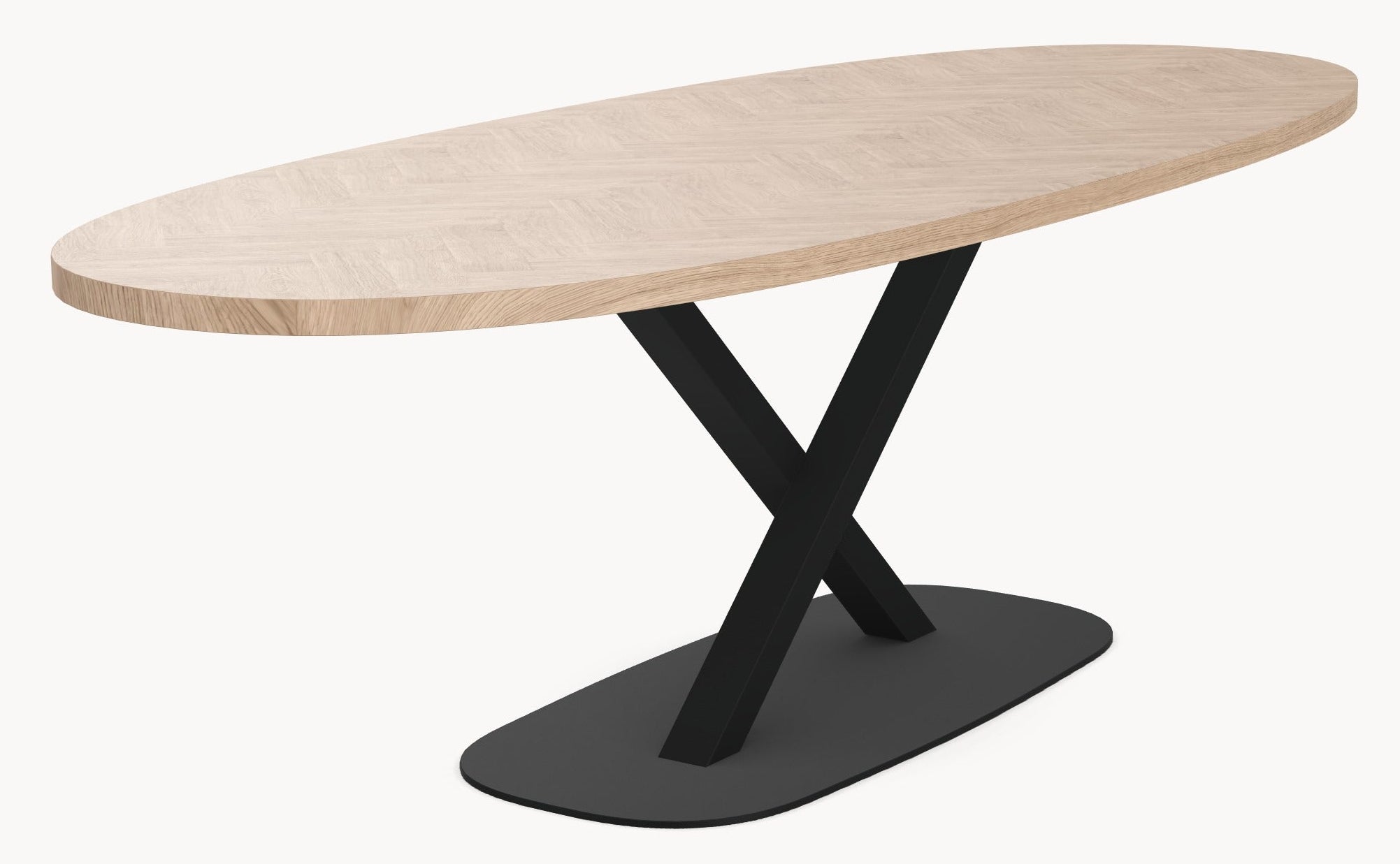 Eiken visgraat tafel - Deens Rond - V onderstel sfeerbeeld 4 - Industrial Home