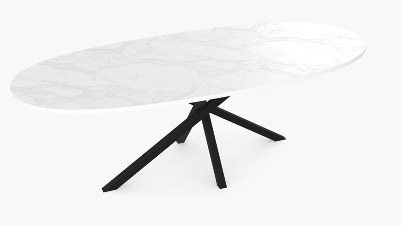 HPL eettafel White Marble - Ovaal - Matrix Twist - Industrial Home