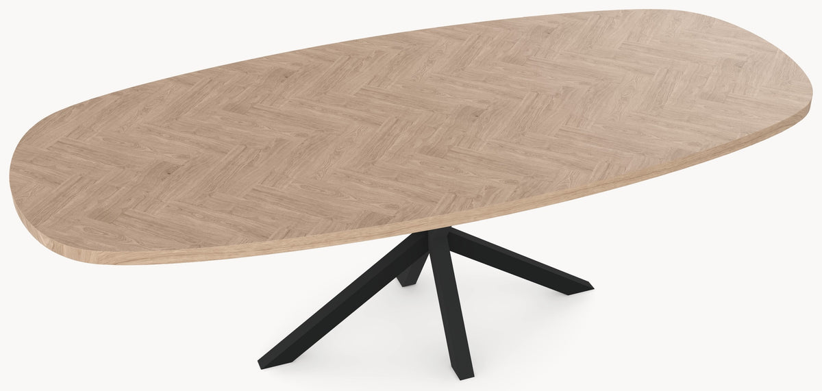 Visgraat eiken eettafel - Deens Recht - A angled Metaal - Industrial Home