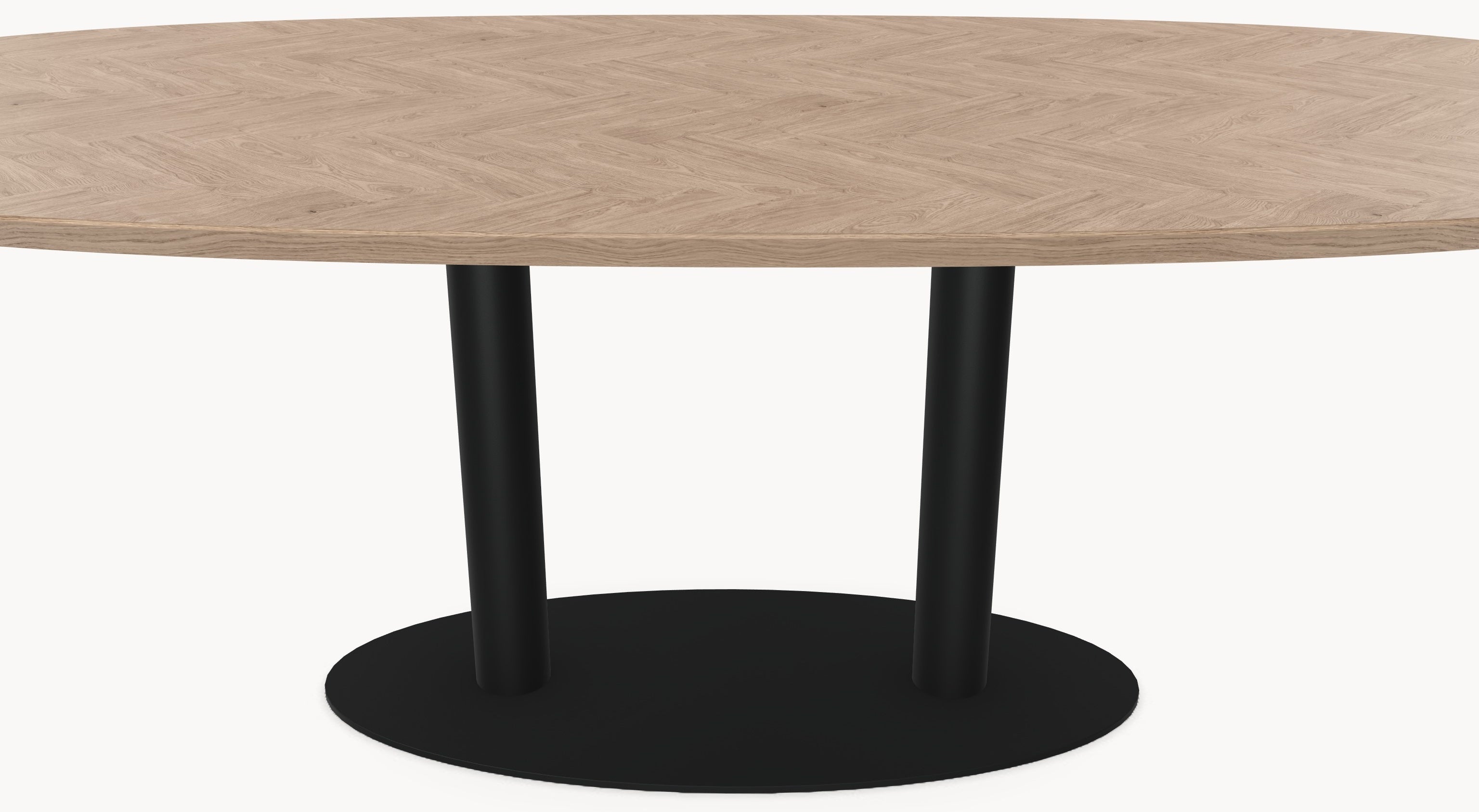 Visgraat eiken eettafel - Deens Rond - Sol Double metaal sfeerbeeld 5 - Industrial Home
