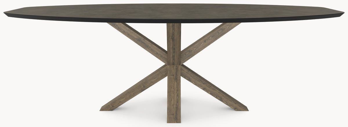 HPL eettafel Chicago Concrete Dark Gray - Half Ovaal - Matrix Eiken - Industrial Home