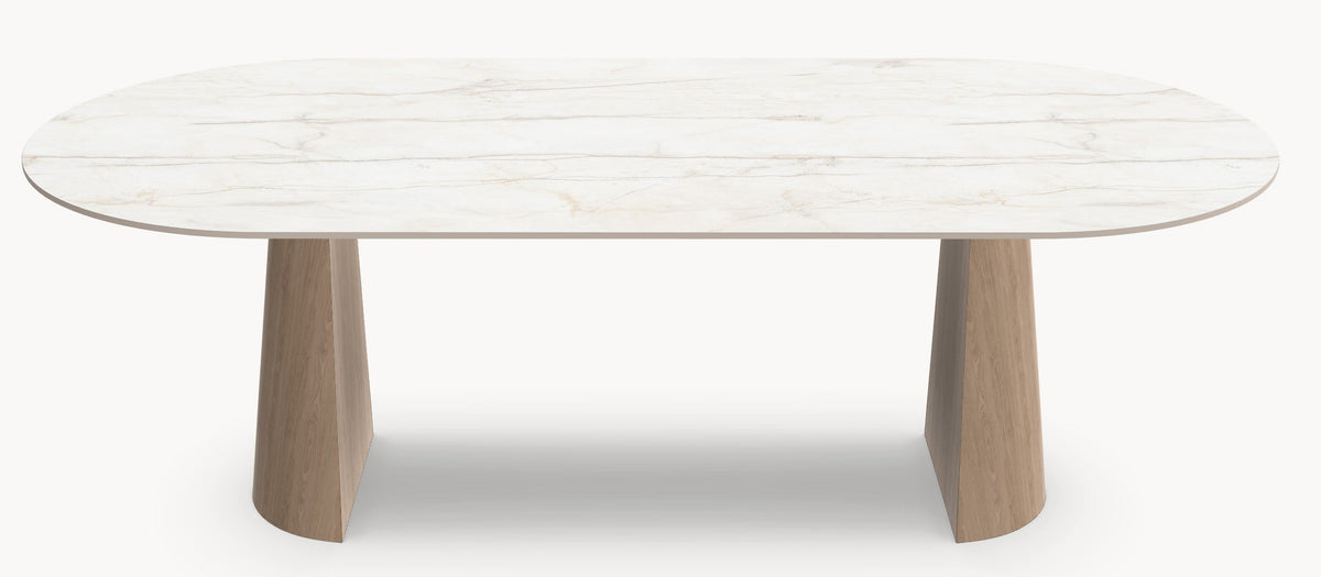 Keramische eettafel Silver Root White- Plat Ovaal - 2 Half cones eiken - Japandi sfeerbeeld 3 - Industrial Home