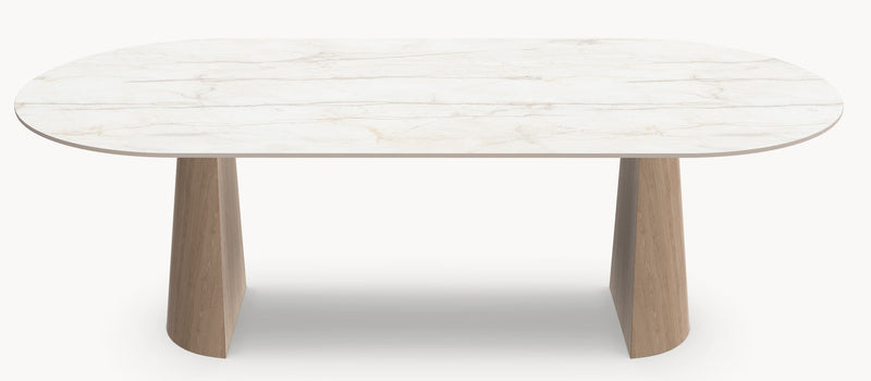 Keramische eettafel Silver Root White- Plat Ovaal - 2 Half cones eiken - Japandi sfeerbeeld 3 - Industrial Home
