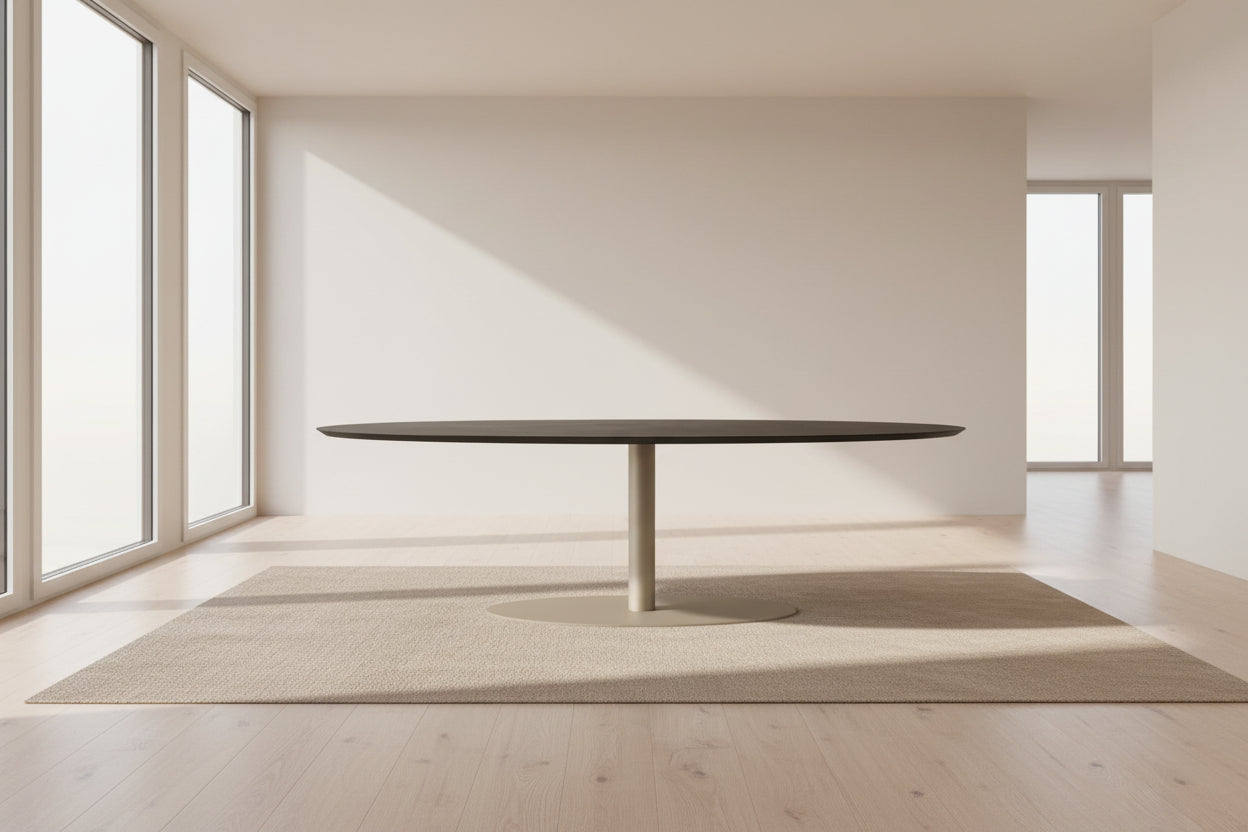 Melamine eettafel Dark Concrete - Ovaal - Sol onderstel