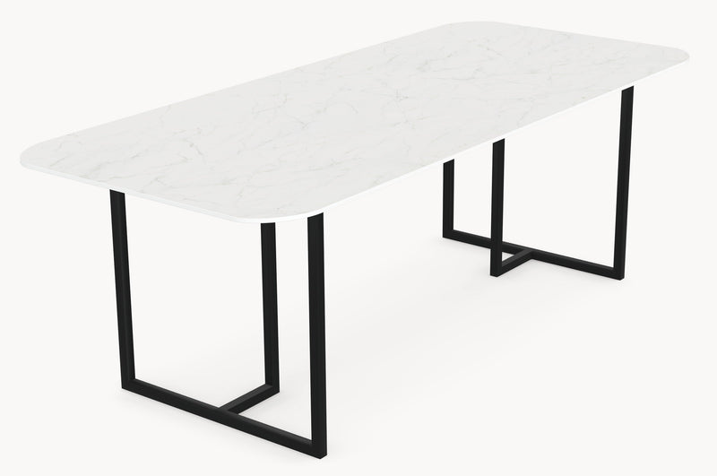 Keramische tafel Calacatta Glory - Recht Rond - T onderstel - Industrial Home