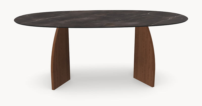 Keramische eettafel Andromeda - Deens Rond - V eiken onderstel