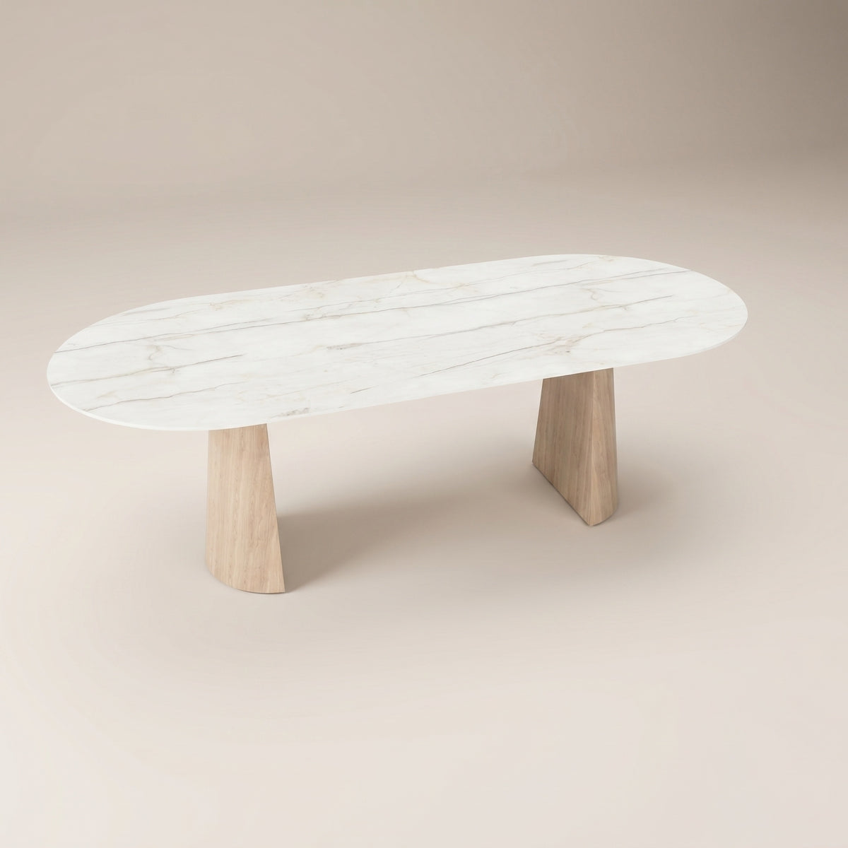 Keramische eettafel Silver Root White- Plat Ovaal - 2 Half cones eiken - Japandi - detail foto 2 | Industrial Home