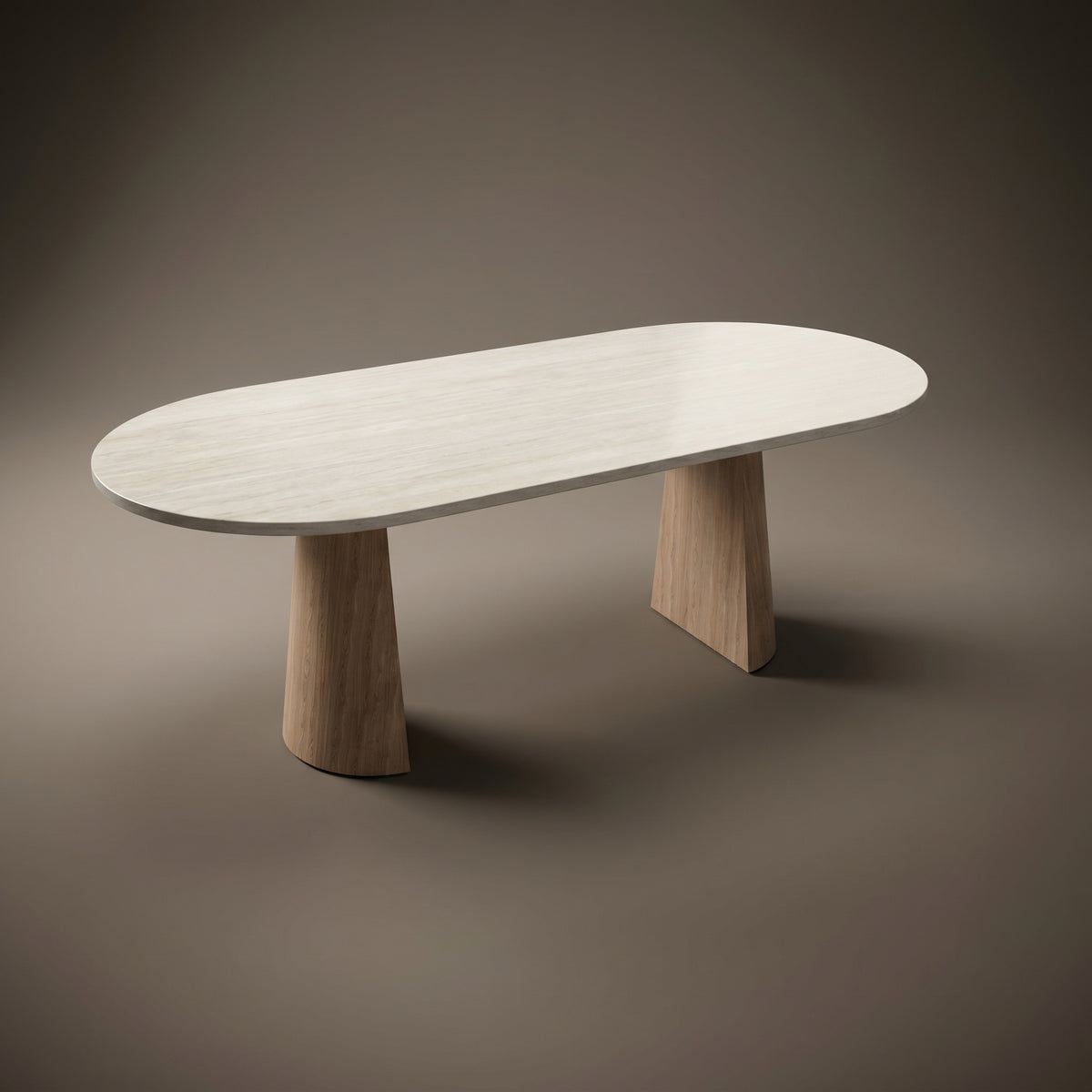 Melamine eettafel Soft Moon Grey - Plat-Ovaal - Half cone eiken onderstel - Japandi | Industrial Home