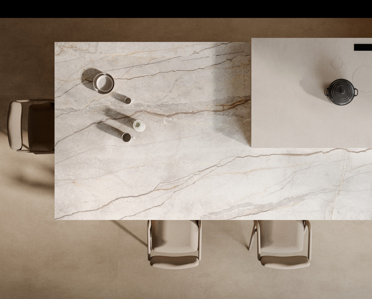 Keramische eettafel Silver Root White- Plat Ovaal - 2 Half cones eiken - Japandi sfeerbeeld 2 - Industrial Home