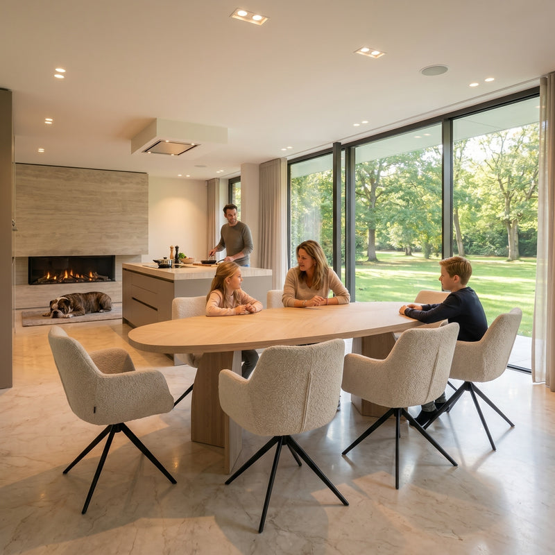 Visgraat eiken eettafel - Deens Recht - V Eiken | Industrial Home