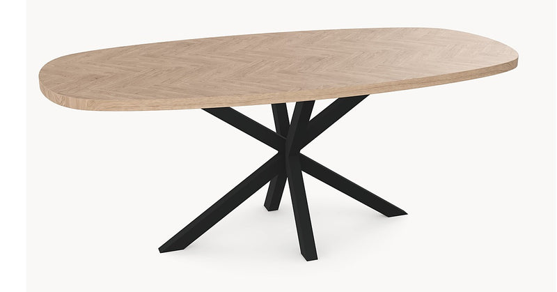Visgraat eiken eettafel - Deens Recht - Matrix metaal — afbeelding 2 | Industrial Home