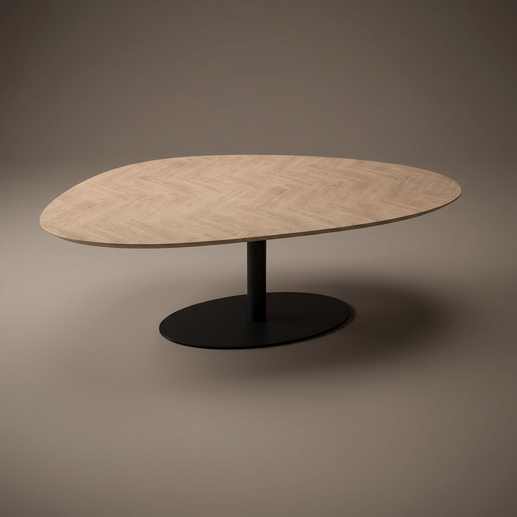 Visgraat eiken eettafel - Kiezel B - Sol metaal