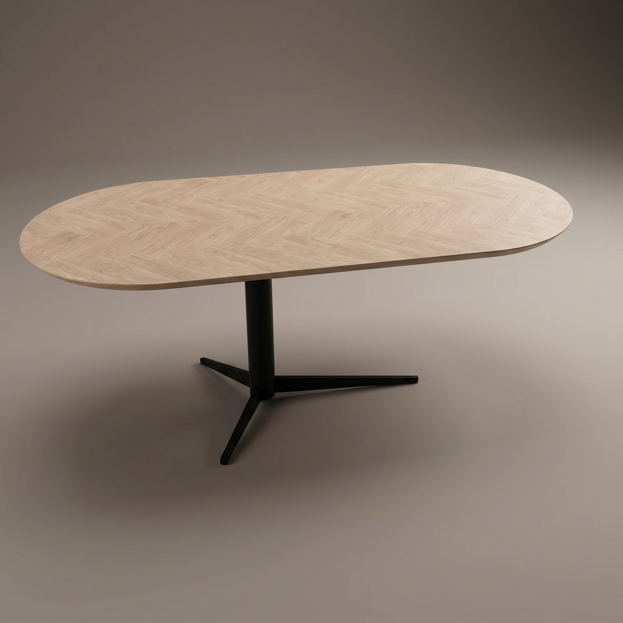 Visgraat eiken eettafel - Plat Ovaal - Trios Metaal