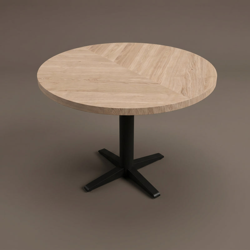 Visgraat eiken eettafel - Rond - Sol X Metaal | Industrial Home