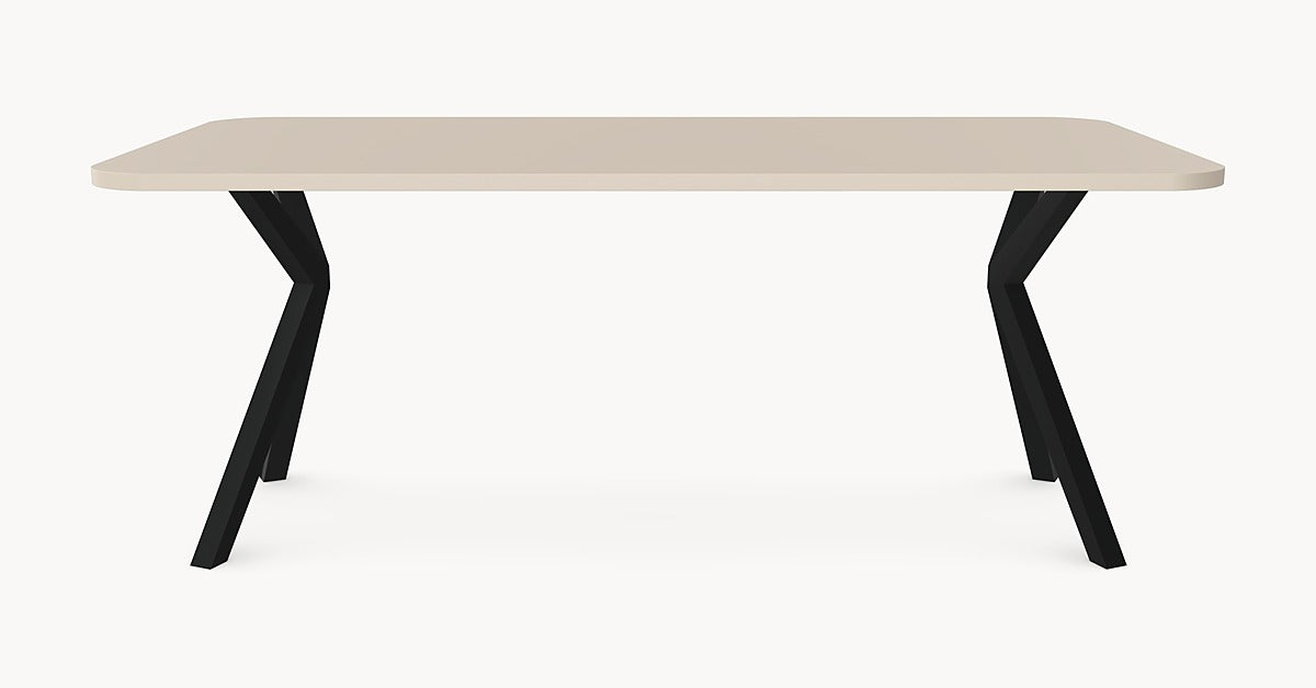 Melamine eettafel Oatmeal Beige - Recht Radius - AX onderstel metaal