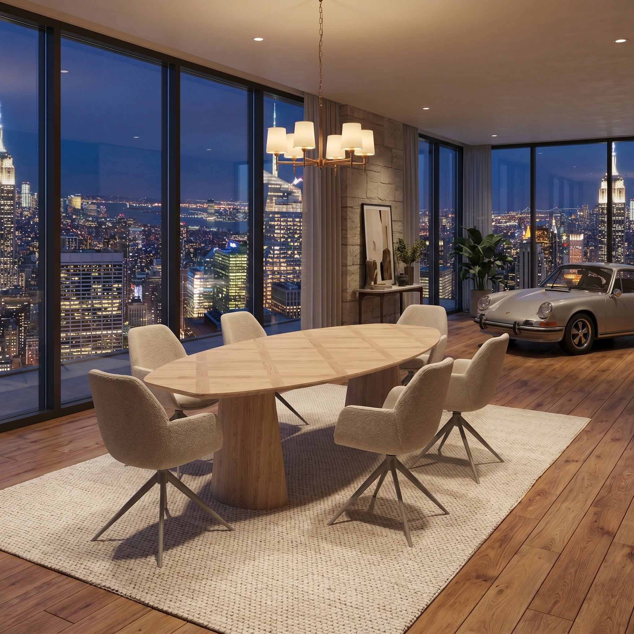 Visgraat eiken Versailles eettafel - Half Ovaal - 2 Half cones eiken