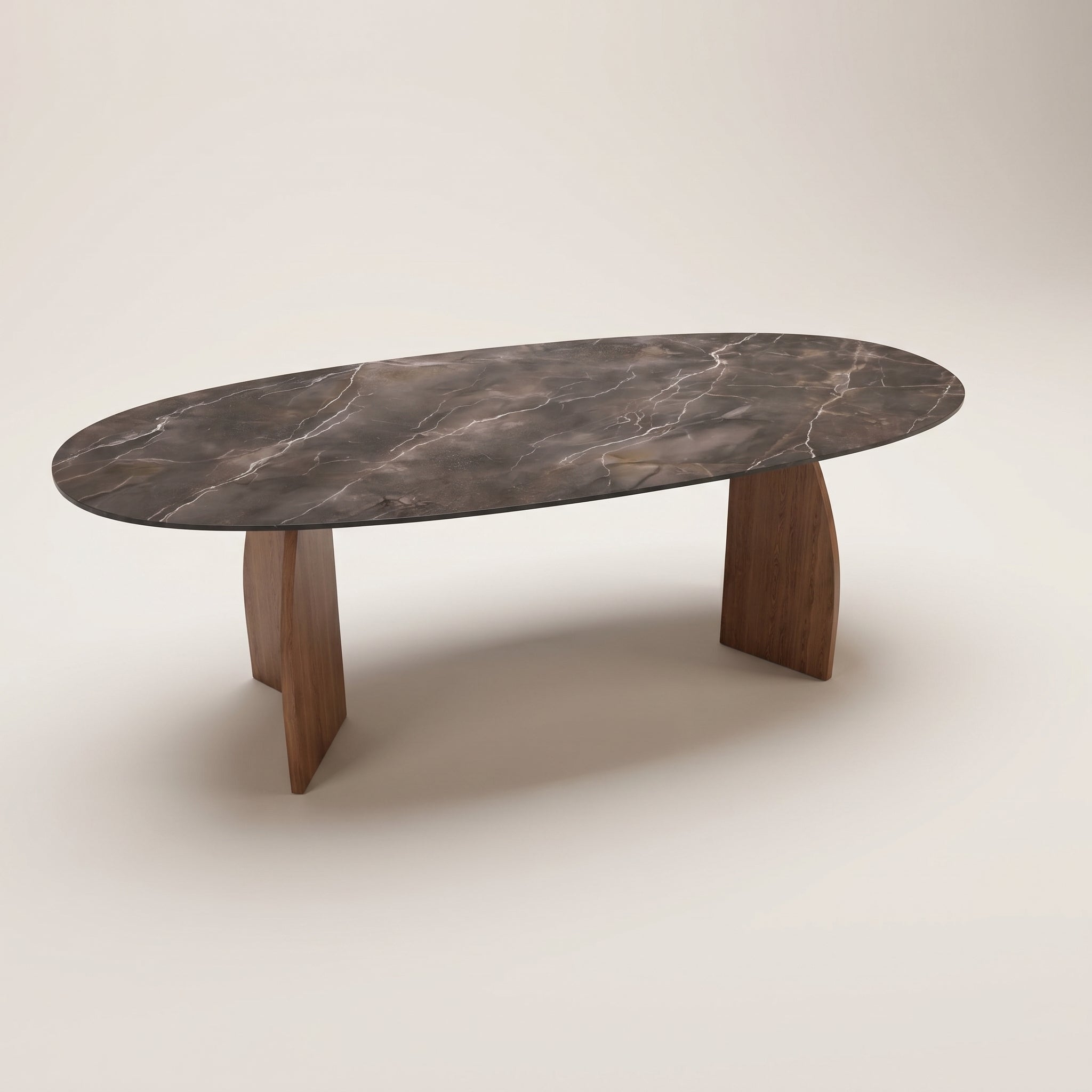Keramische eettafel Andromeda - Deens Rond - V eiken onderstel
