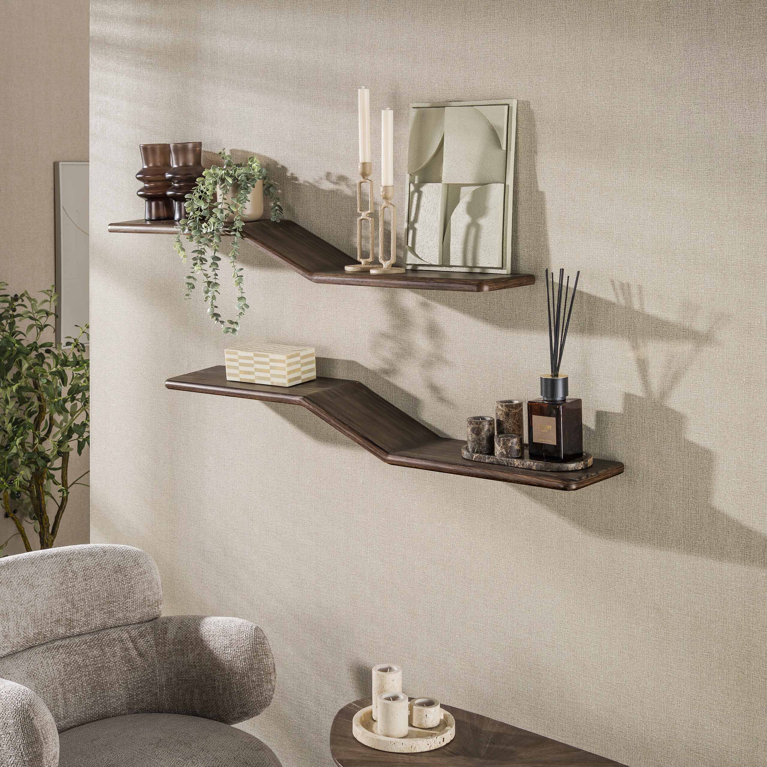 Wandplank Maya Teak S-shape set/2