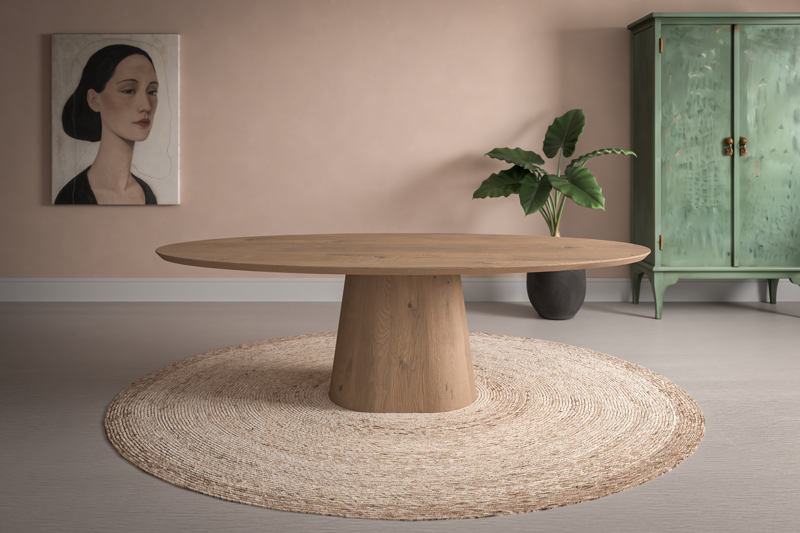 Eiken eetafel - Ovaal - Cone eiken onderstel